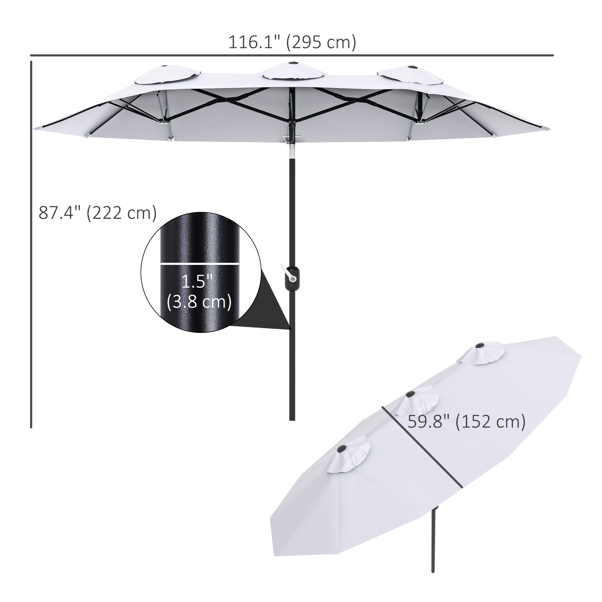 Outsunny 9.7ft Patio Umbrella with Double Sided Canopy, Outdoor Market Table Parasol with Push Button Tilt, Crank, 3 Air Vents and 12 Ribs, for Garden, Deck, Pool, Cream White