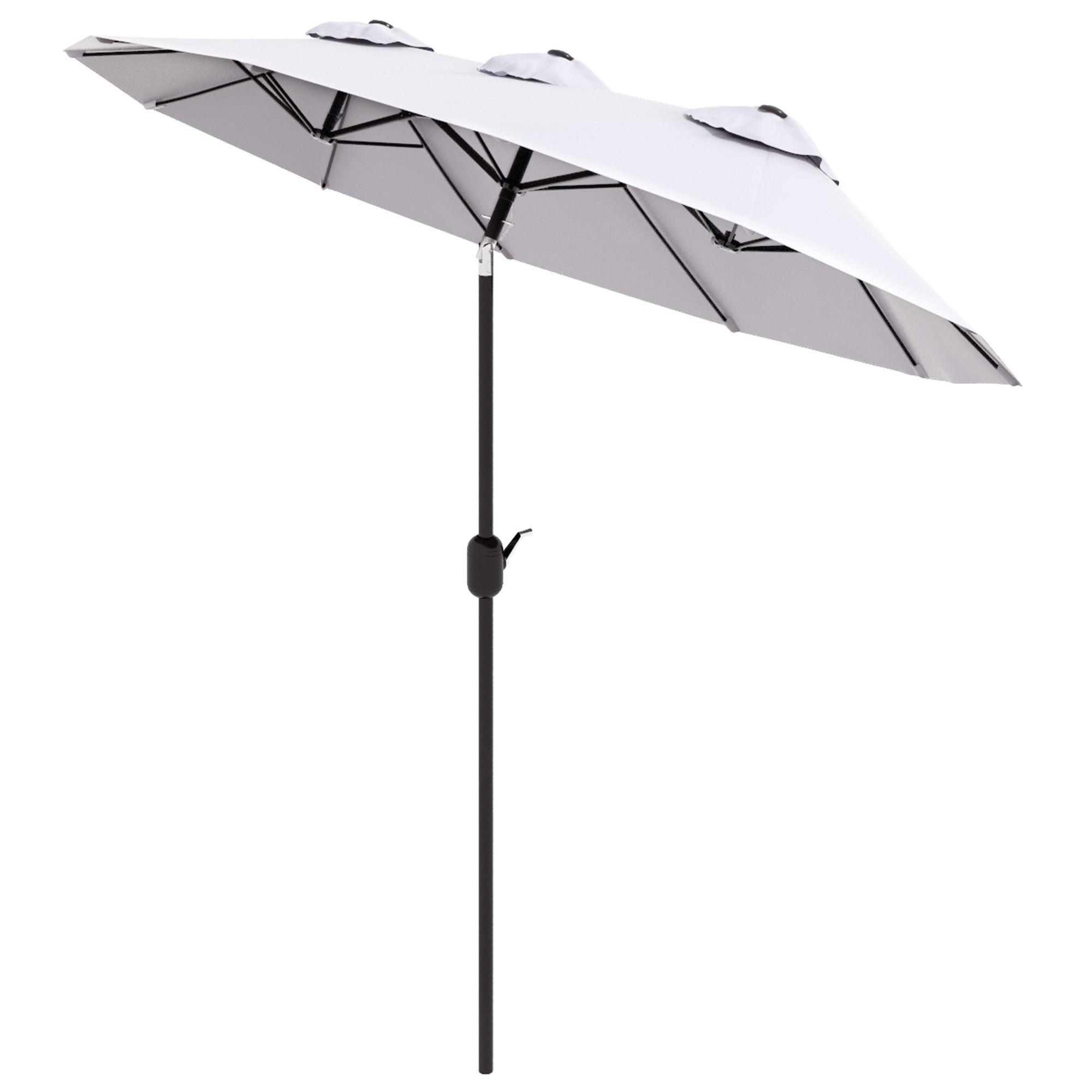 Outsunny 9.7ft Patio Umbrella with Double Sided Canopy, Outdoor Market Table Parasol with Push Button Tilt, Crank, 3 Air Vents and 12 Ribs, for Garden, Deck, Pool, Cream White