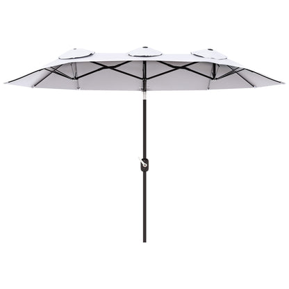 Outsunny 9.7ft Patio Umbrella with Double Sided Canopy, Outdoor Market Table Parasol with Push Button Tilt, Crank, 3 Air Vents and 12 Ribs, for Garden, Deck, Pool, Cream White
