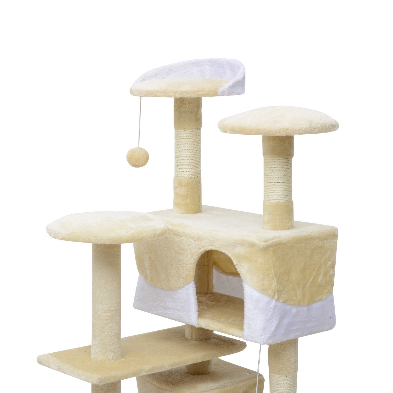 PawHut 52" Cat Tree Tower, Large Cat Condo Furniture Multi-Level Activity Center with Scratching Posts, Perches, Ramp, Dangling Balls - Cream White
