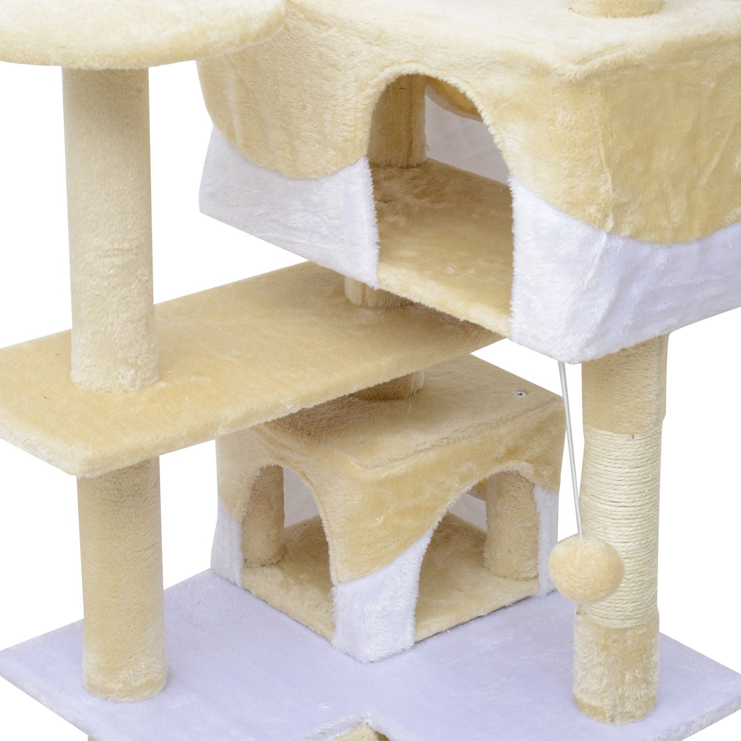 PawHut 52" Cat Tree Tower, Large Cat Condo Furniture Multi-Level Activity Center with Scratching Posts, Perches, Ramp, Dangling Balls - Cream White