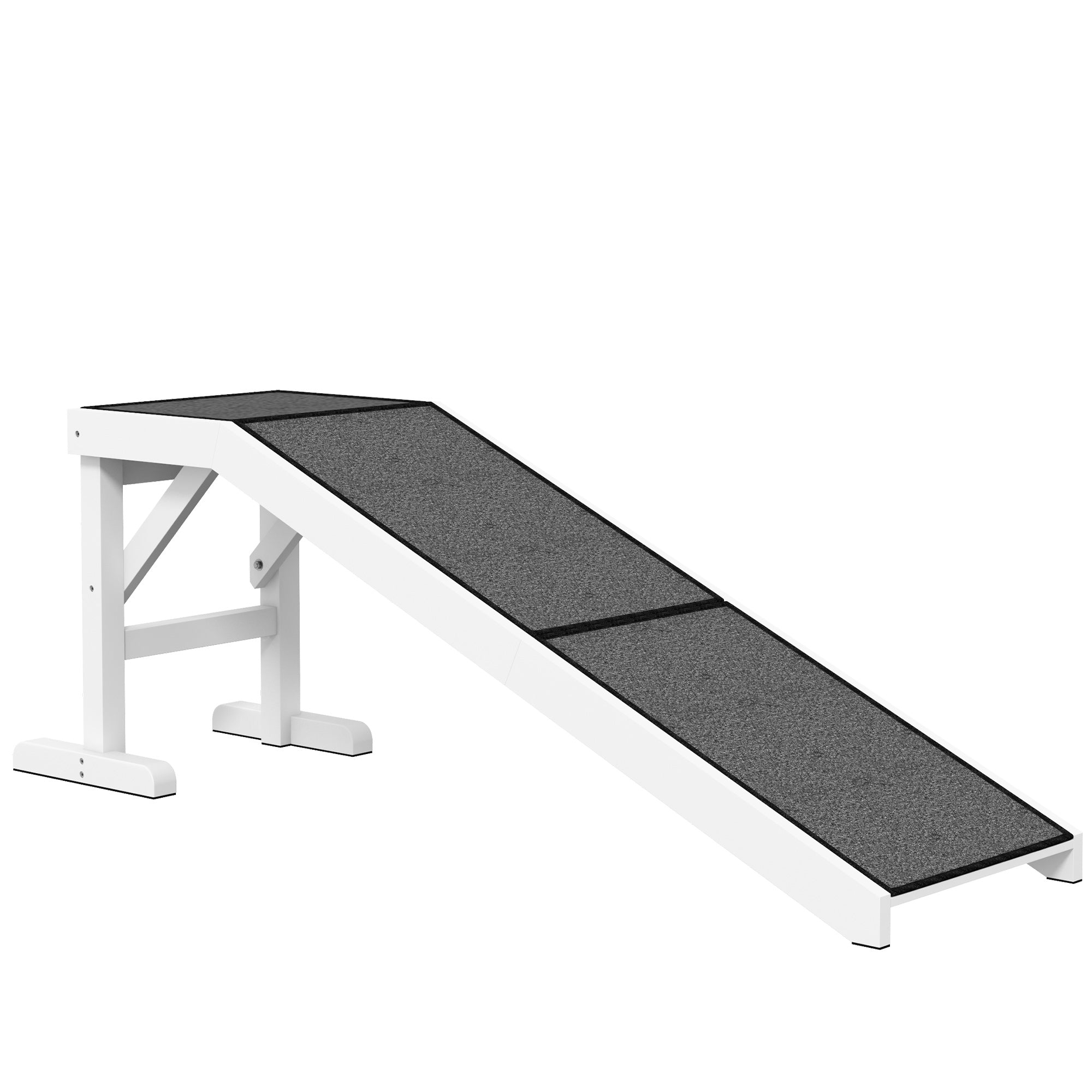 PawHut Pet Ramp Bed Steps for Dogs Cats Non-slip Carpet Top Platform Pine Wood 59"L x 16"W x 20"H White