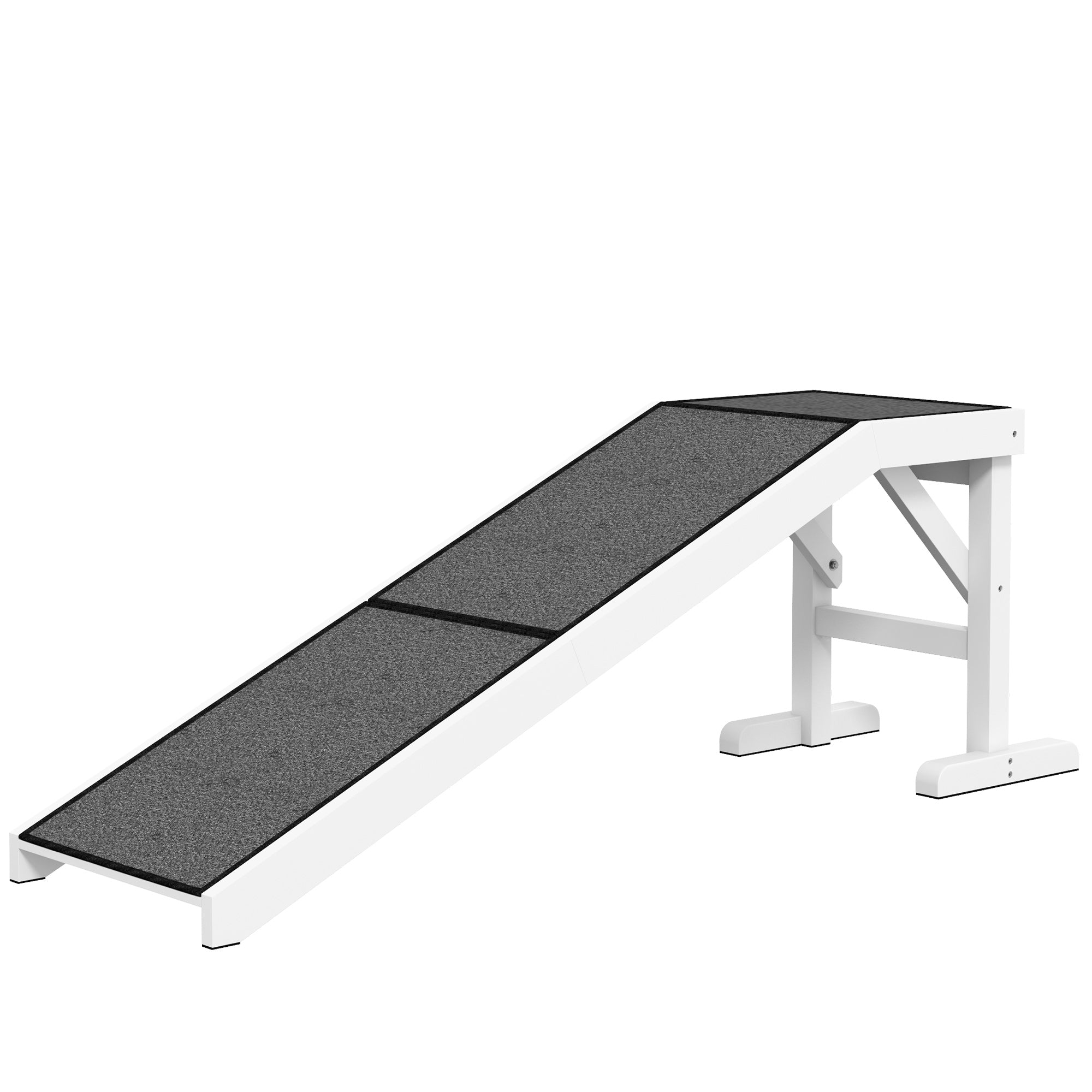 PawHut Pet Ramp Bed Steps for Dogs Cats Non-slip Carpet Top Platform Pine Wood 59"L x 16"W x 20"H White