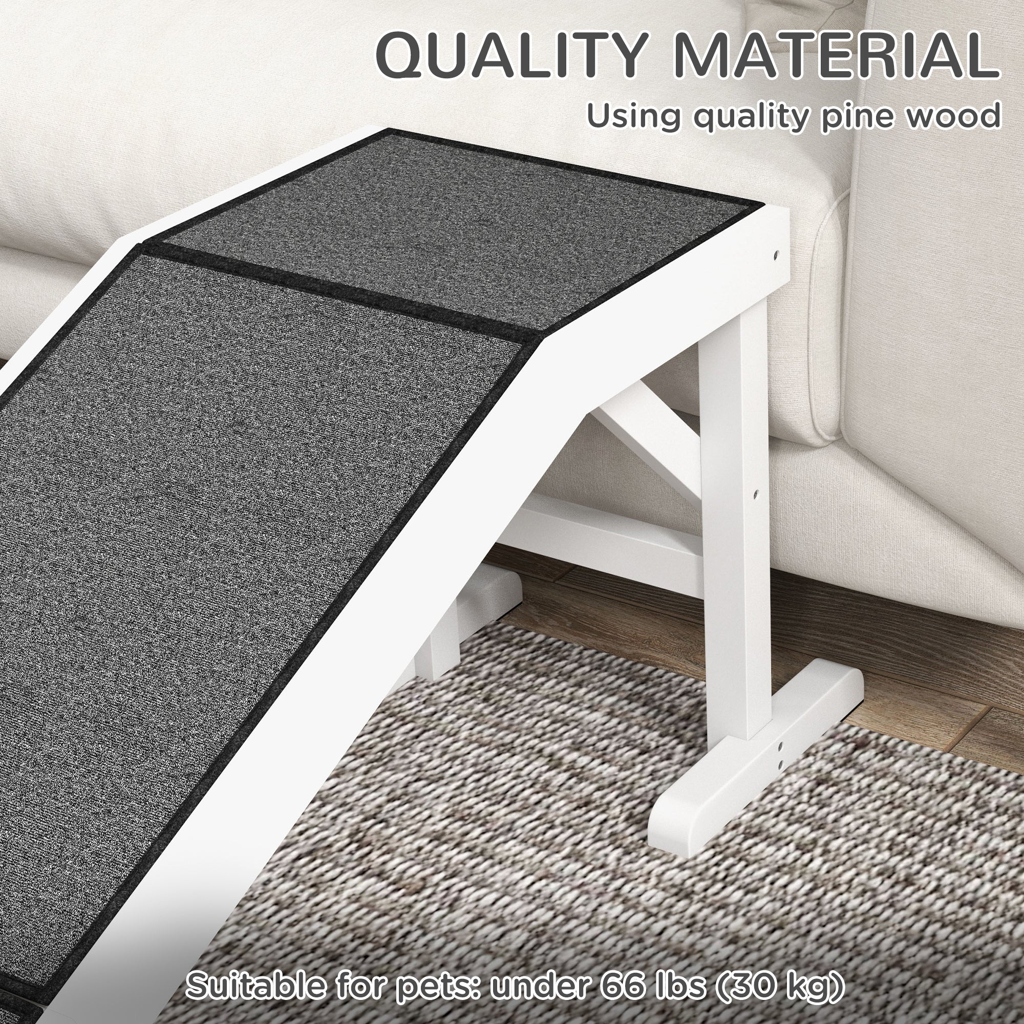 PawHut Pet Ramp Bed Steps for Dogs Cats Non-slip Carpet Top Platform Pine Wood 59"L x 16"W x 20"H White