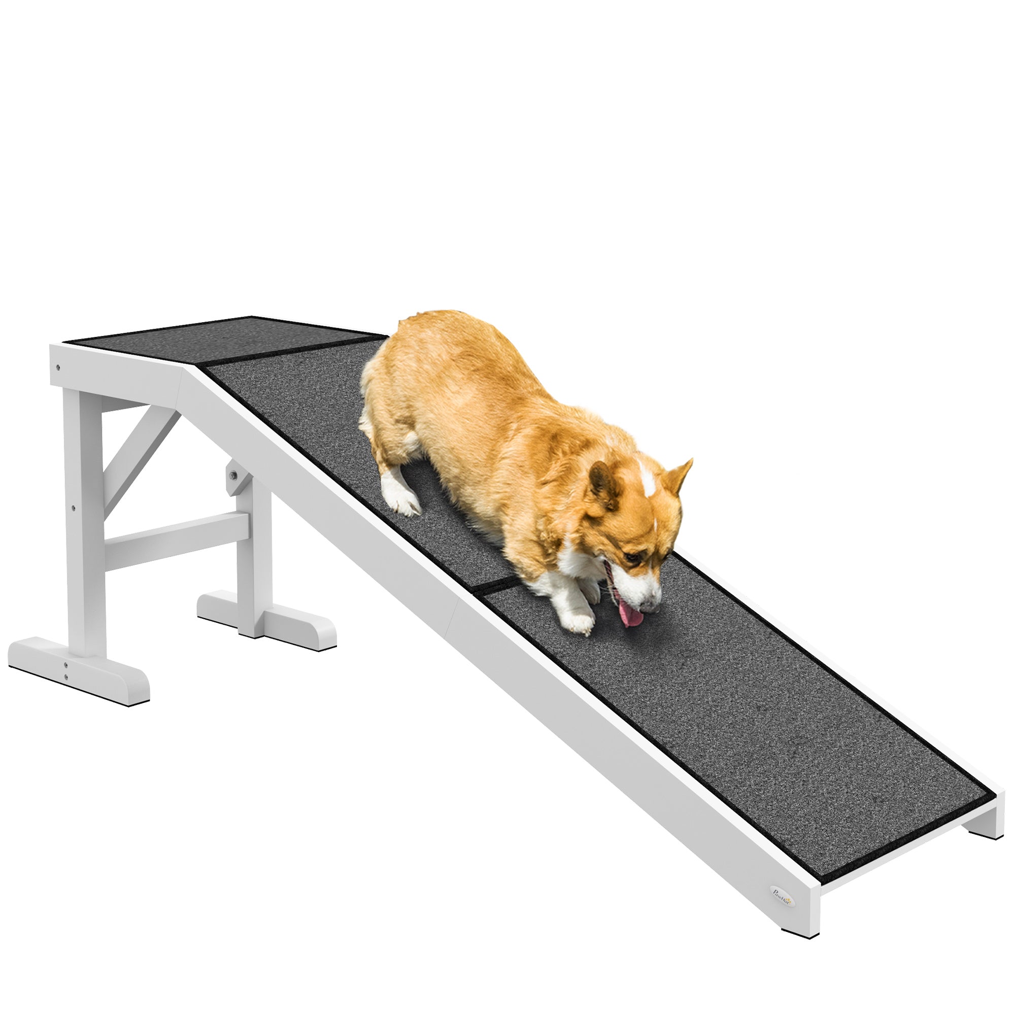 PawHut Dog Ramp for Bed, Pet Ramp for Dogs with Non-Slip Carpet and Top Platform, 60" x 16" x 20", White