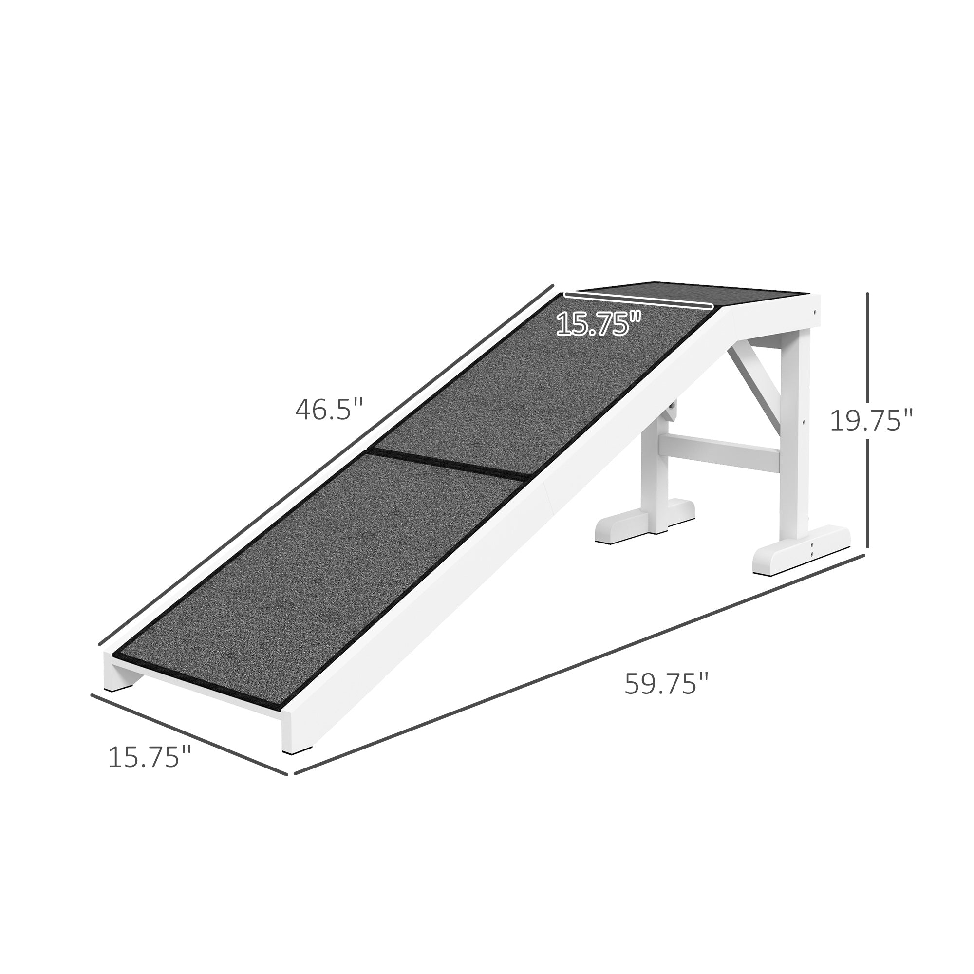 PawHut Dog Ramp for Bed, Pet Ramp for Dogs with Non-Slip Carpet and Top Platform, 60" x 16" x 20", White