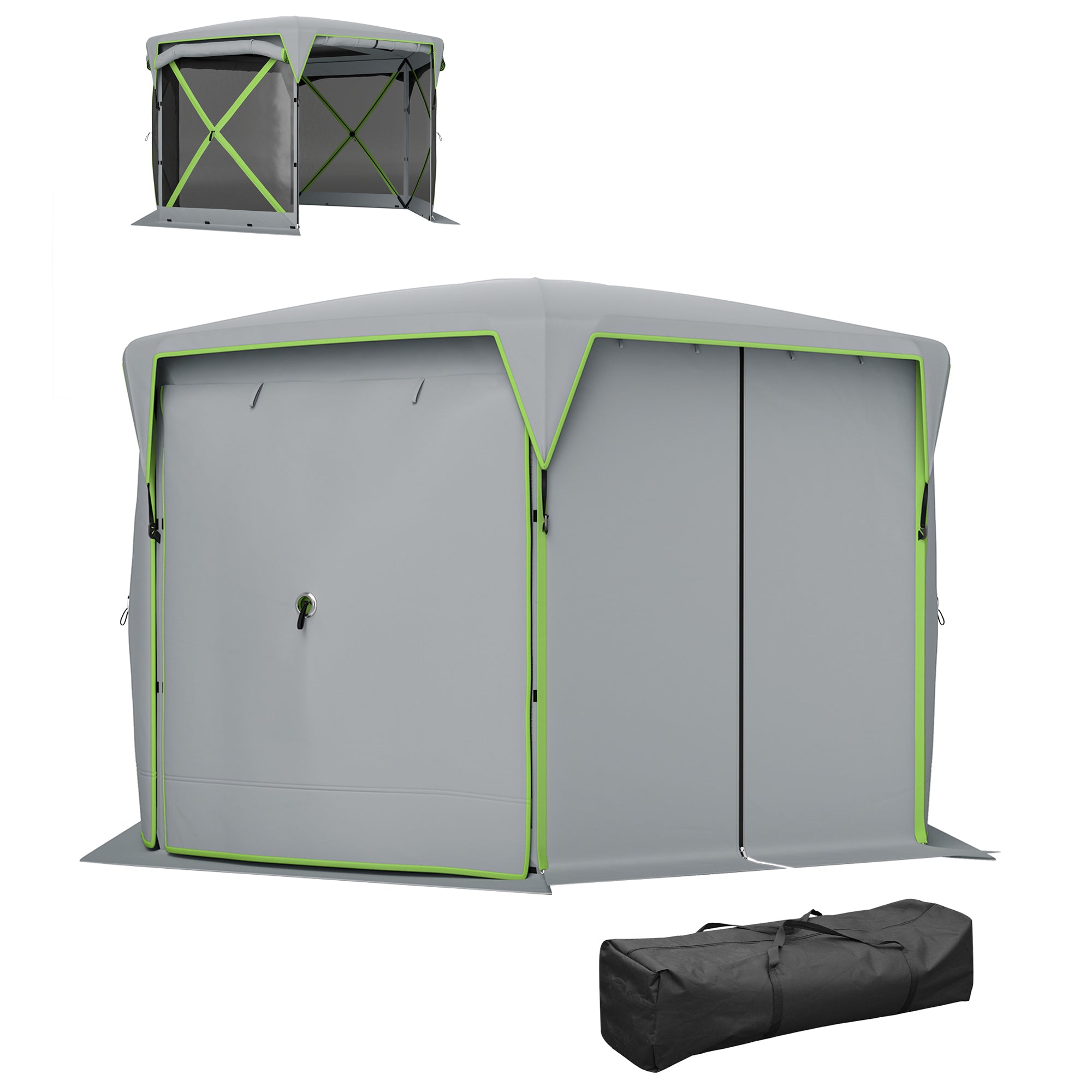 Outsunny Pop Up Camping Gazebo, 11 x 11ft Screen Tent House with UPF30+ Removable Roof Cover, 4 Roll-up Wind Panels and Portable Storage Bag for Patio, Backyard, Lawn