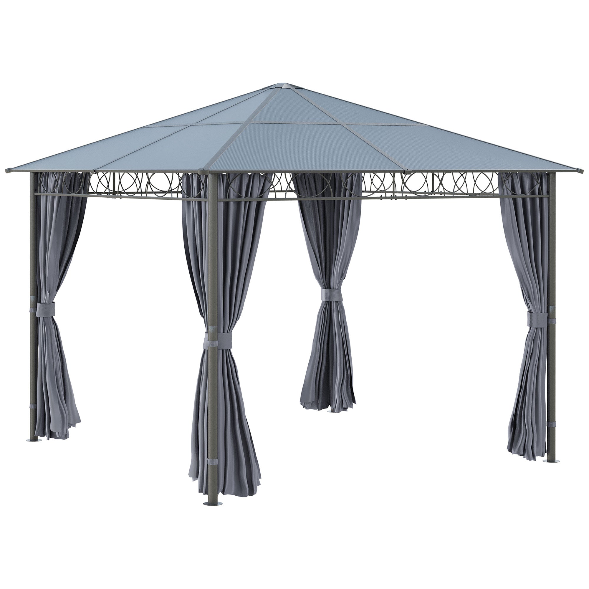 Outsunny 10' x 10' Polycarbonate Hardtop Gazebo Canopy, Outdoor Patio Gazebo with Aluminum Frame & Curtains, Dark Grey