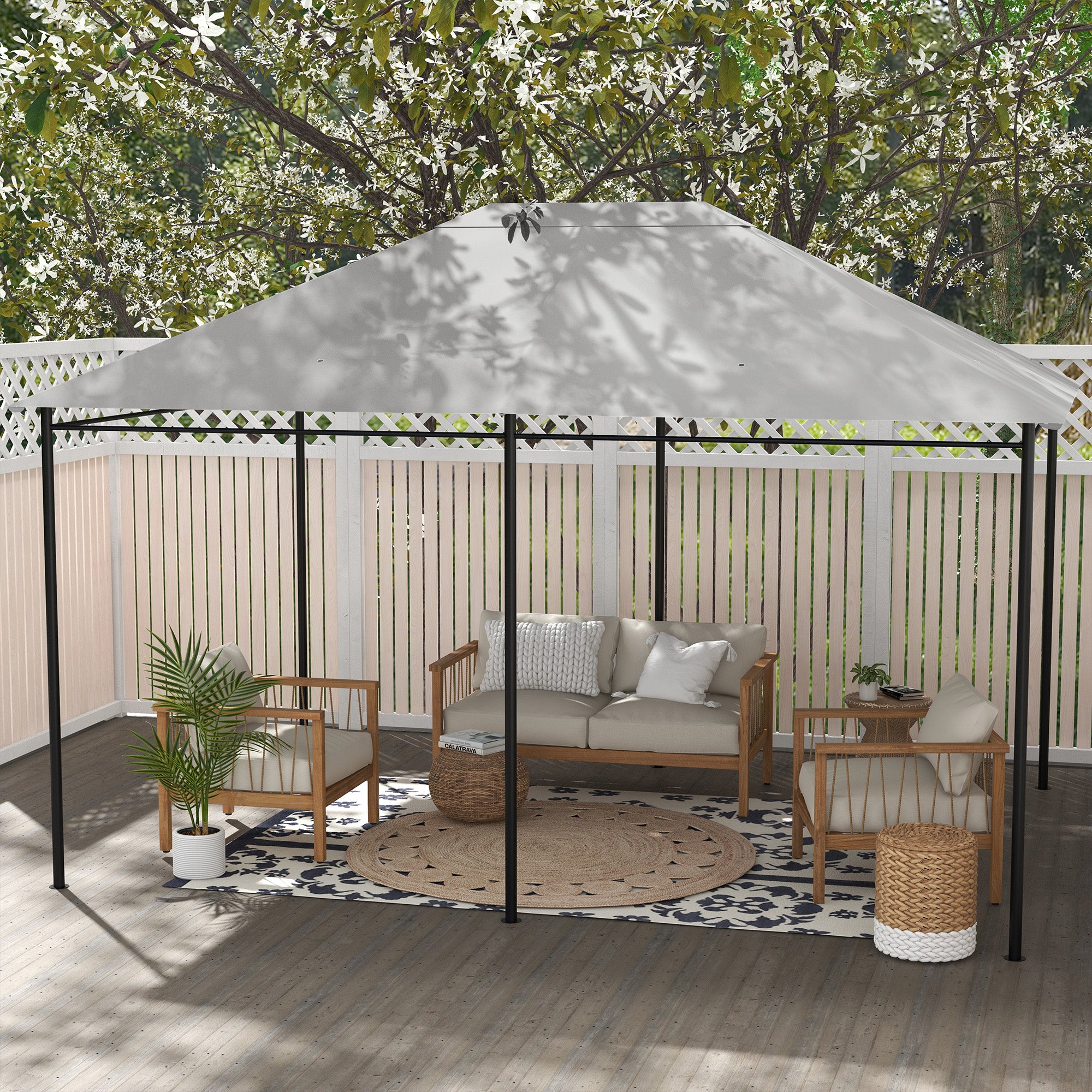 Outsunny 10' x 13' Gazebo Canopy Replacement, Outdoor Gazebo Cover Top Roof Replacement with Vents and Drain Holes, (TOP COVER ONLY), Light Grey