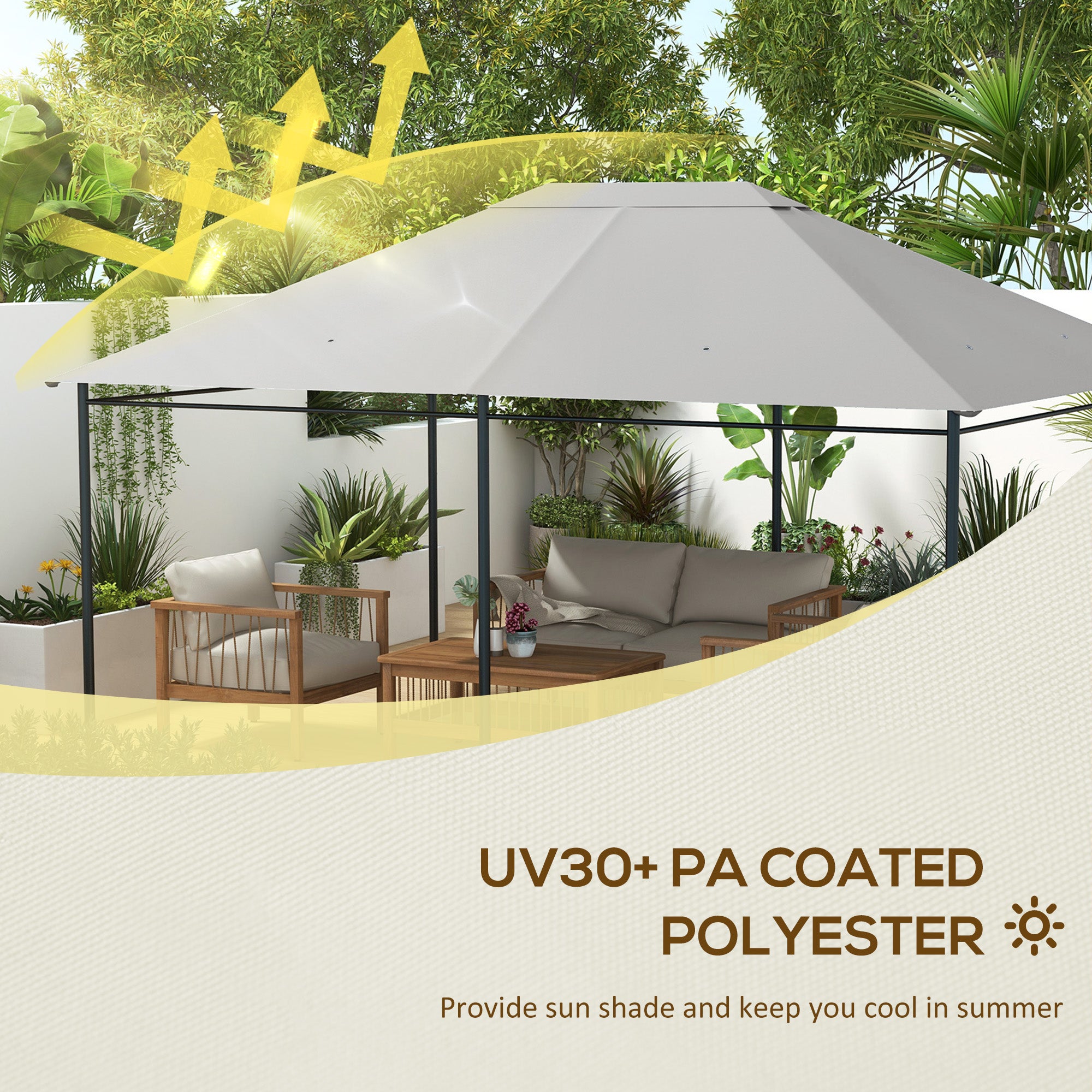 Outsunny 10' x 13' Gazebo Canopy Replacement, Outdoor Gazebo Cover Top Roof Replacement with Vents and Drain Holes, (TOP COVER ONLY), Light Grey