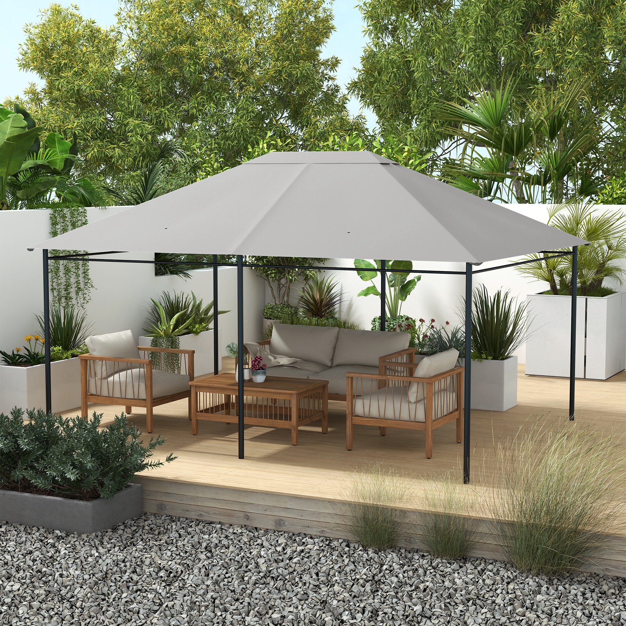 Outsunny 10' x 13' Gazebo Canopy Replacement, Outdoor Gazebo Cover Top Roof Replacement with Vents and Drain Holes, (TOP COVER ONLY), Light Grey