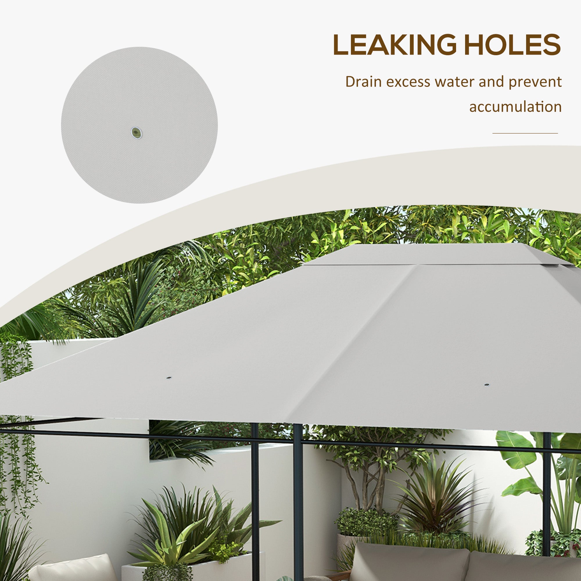 Outsunny 10' x 13' Gazebo Canopy Replacement, Outdoor Gazebo Cover Top Roof Replacement with Vents and Drain Holes, (TOP COVER ONLY), Light Grey