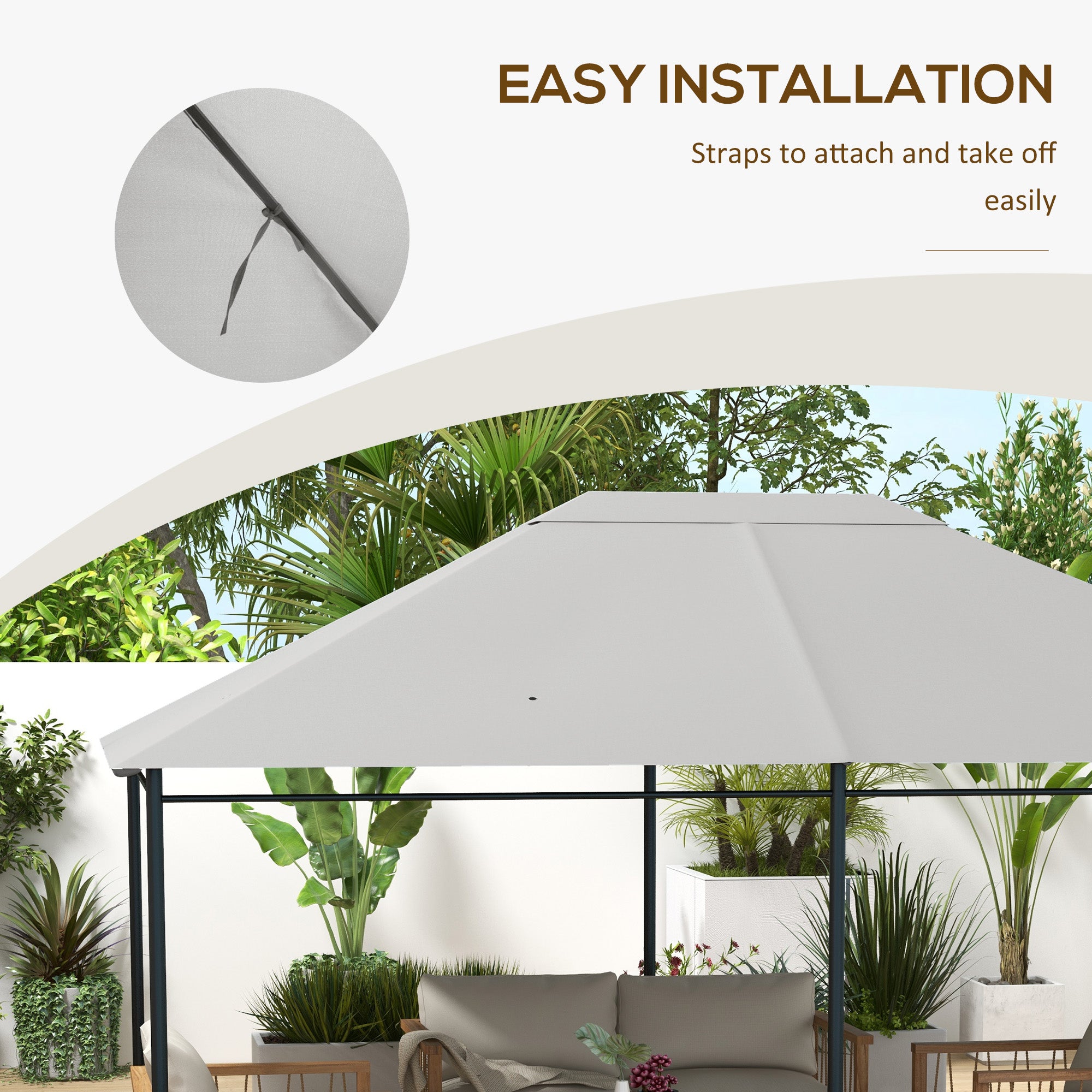 Outsunny 10' x 13' Gazebo Canopy Replacement, Outdoor Gazebo Cover Top Roof Replacement with Vents and Drain Holes, (TOP COVER ONLY), Light Grey