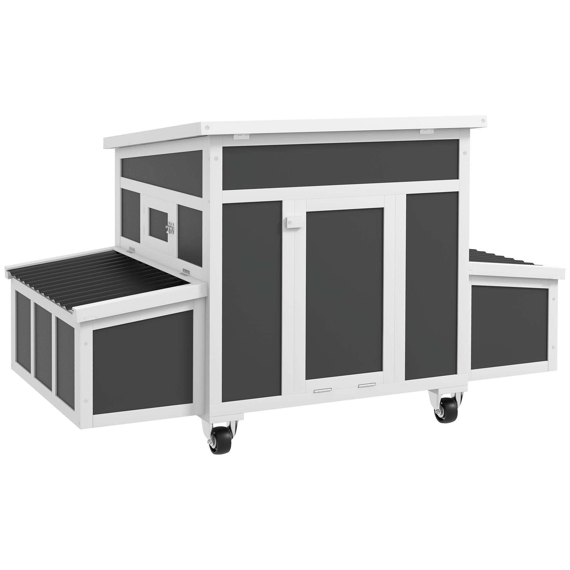 PawHut Wooden Chicken Coop with Nesting Box, Outdoor Poultry Cage Rabbit Hutch for 6 Chickens with Pull Out Tray, Perches, Ramp, Windows for Duck, Hen, Small Animals, Dark Gray