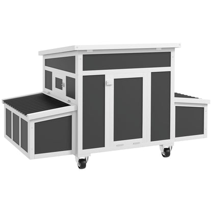 PawHut Wooden Chicken Coop with Nesting Box, Outdoor Poultry Cage Rabbit Hutch for 6 Chickens with Pull Out Tray, Perches, Ramp, Windows for Duck, Hen, Small Animals, Dark Gray