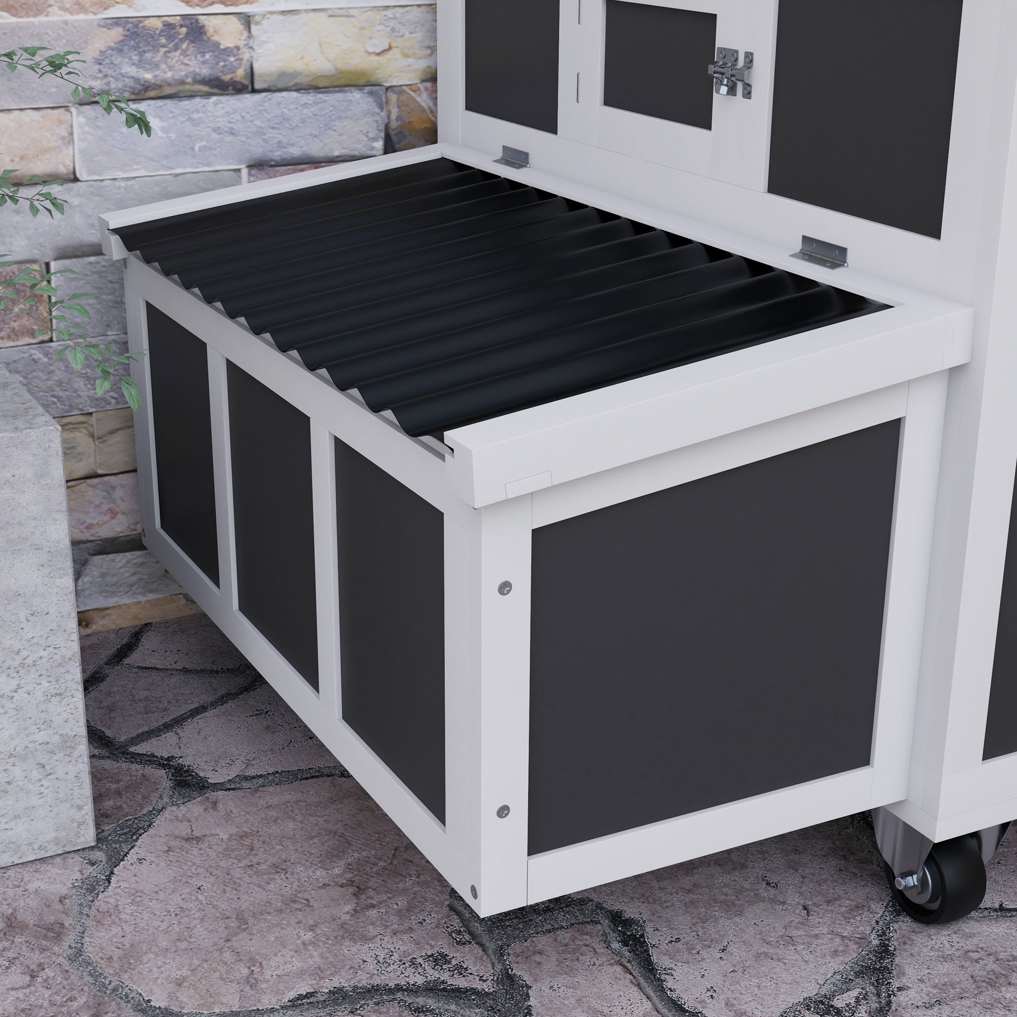 PawHut Wooden Chicken Coop with Nesting Box, Outdoor Poultry Cage Rabbit Hutch for 6 Chickens with Pull Out Tray, Perches, Ramp, Windows for Duck, Hen, Small Animals, Dark Gray