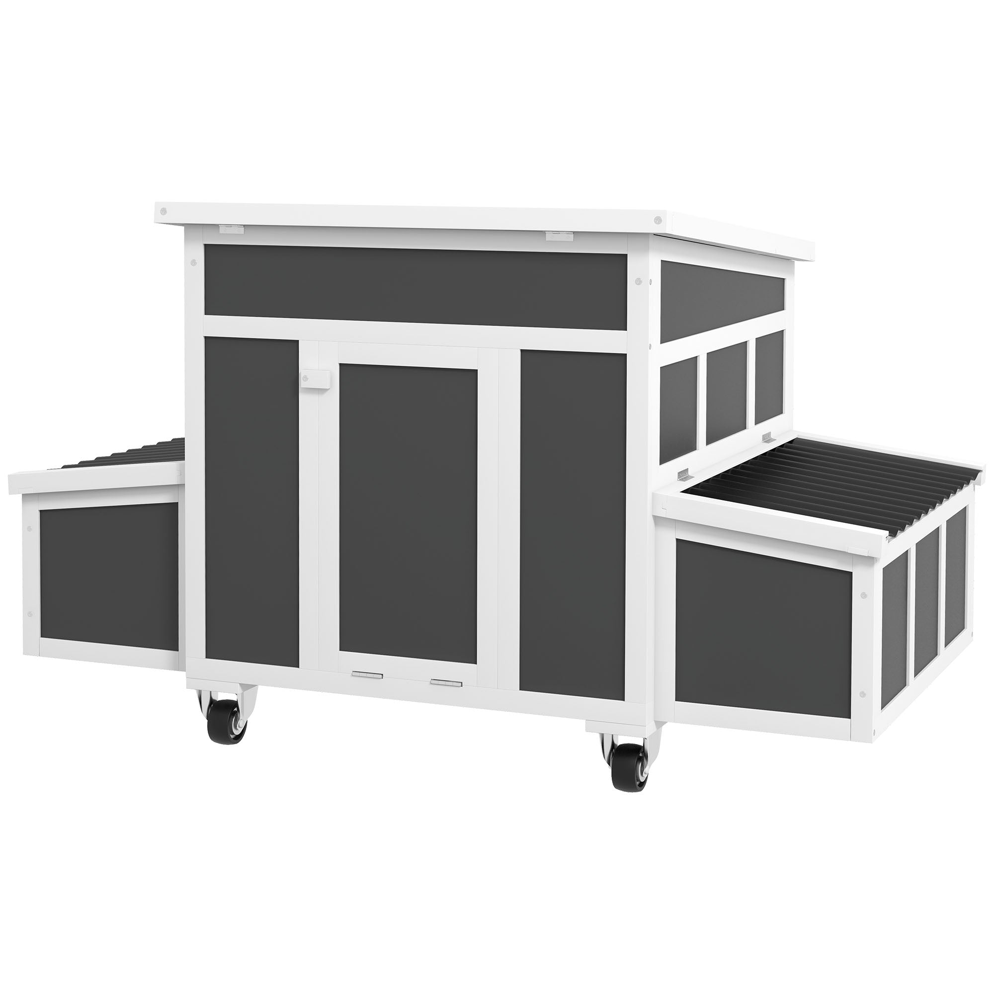 PawHut Wooden Chicken Coop with Nesting Box, Outdoor Poultry Cage Rabbit Hutch for 6 Chickens with Pull Out Tray, Perches, Ramp, Windows for Duck, Hen, Small Animals, Dark Gray
