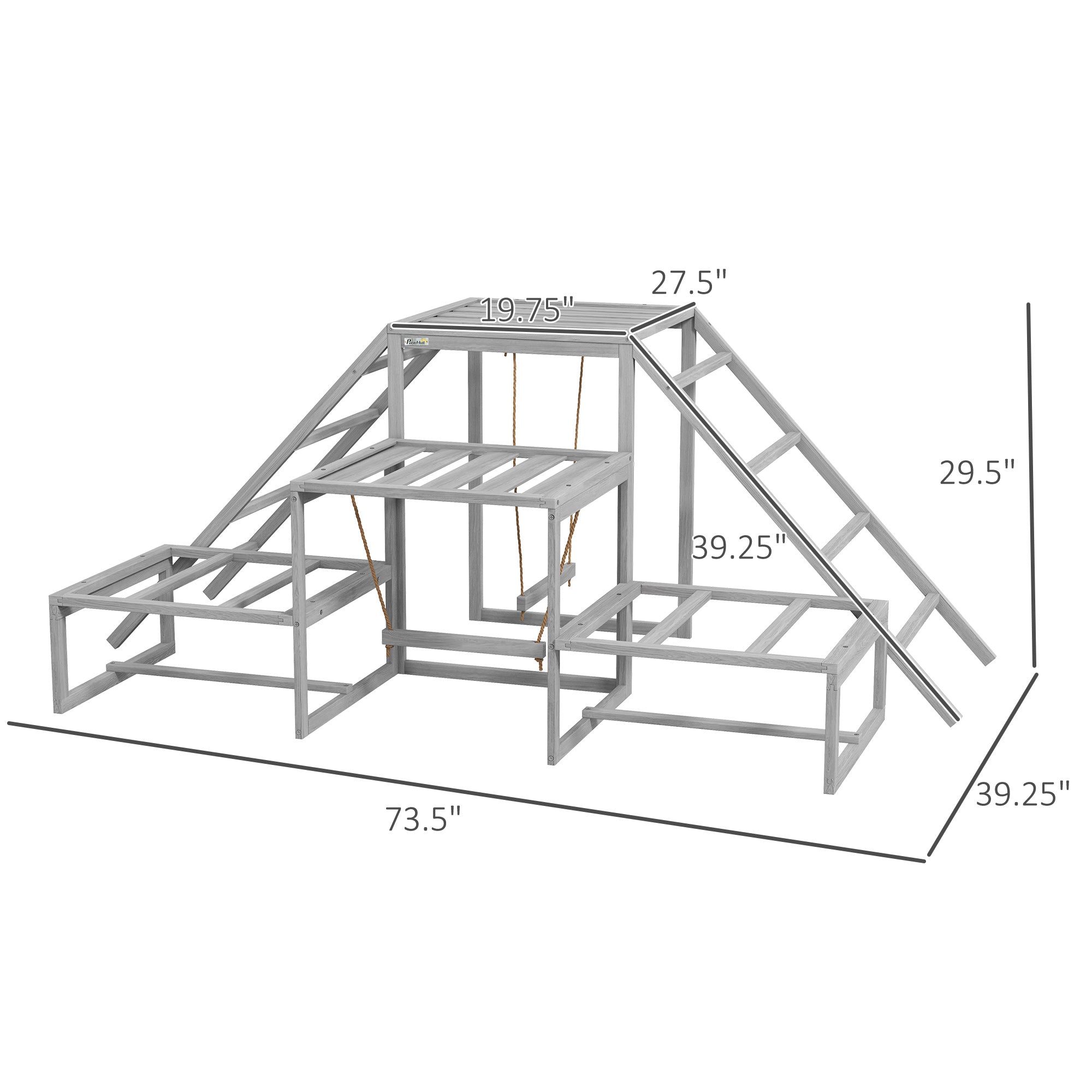 PawHut Chicken Perch for Coop with Swing Set, Chicken Toys, Chicken Coop Accessories for Poultry Run with Wood Stand, Ladder, Platforms, for 10-15 Chickens, Gray