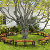 Outsunny Wooden Outdoor Bench, Semicircular Round Patio Loveseat, Wrap Around Tree Bench with Slatted Seat for Yard, Garden, Deck, Lawn, Brown