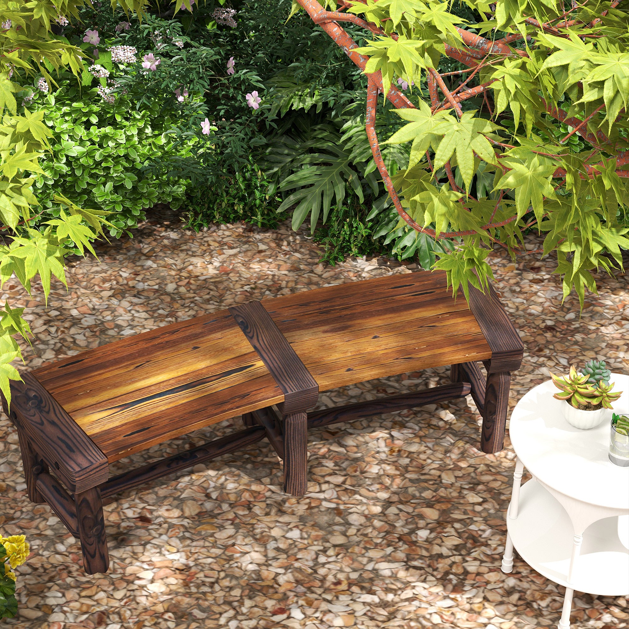 Outsunny Wooden Outdoor Bench, Semicircular Round Patio Loveseat, Wrap Around Tree Bench with Slatted Seat for Yard, Garden, Deck, Lawn, Brown