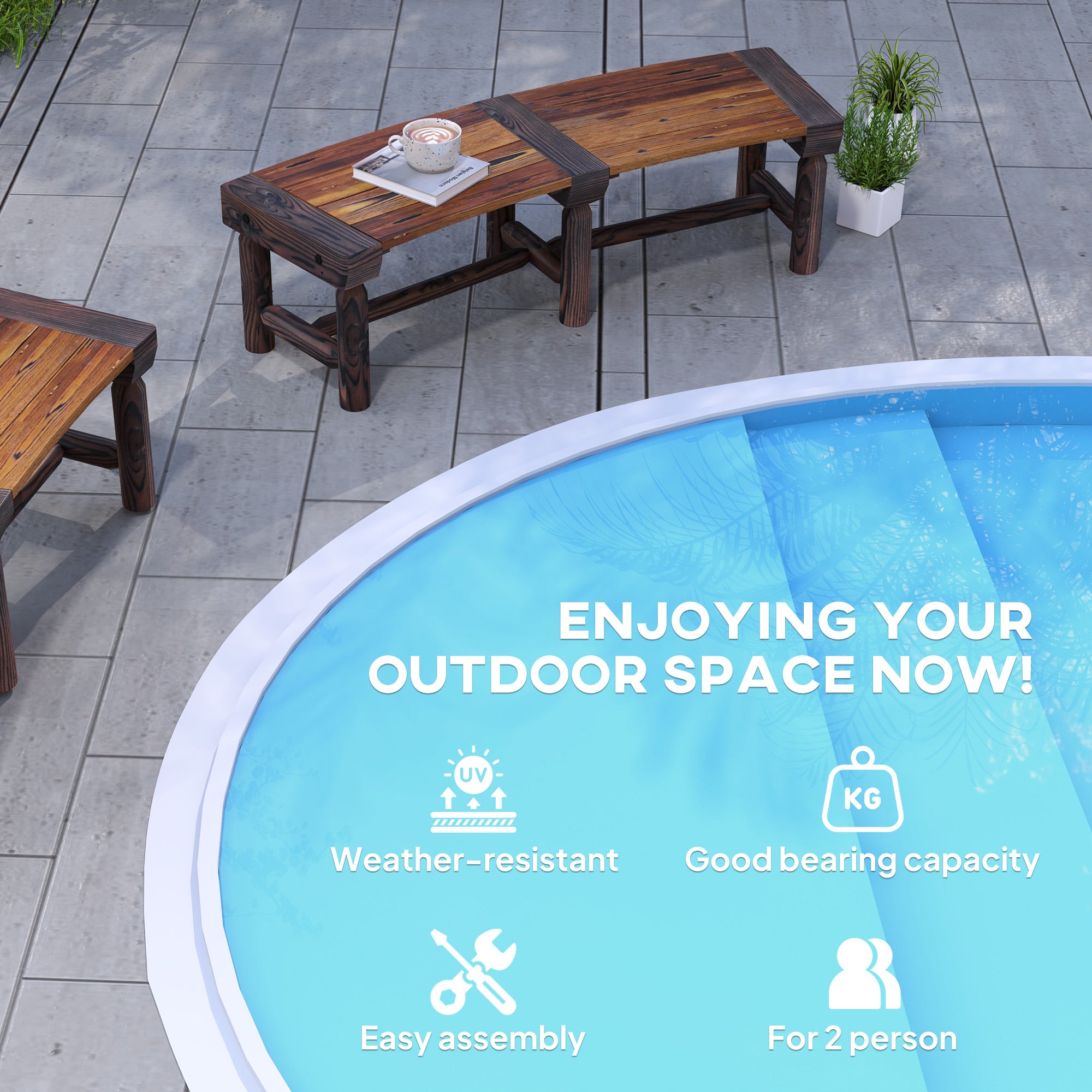 Outsunny Wooden Outdoor Bench, Semicircular Round Patio Loveseat, Wrap Around Tree Bench with Slatted Seat for Yard, Garden, Deck, Lawn, Brown