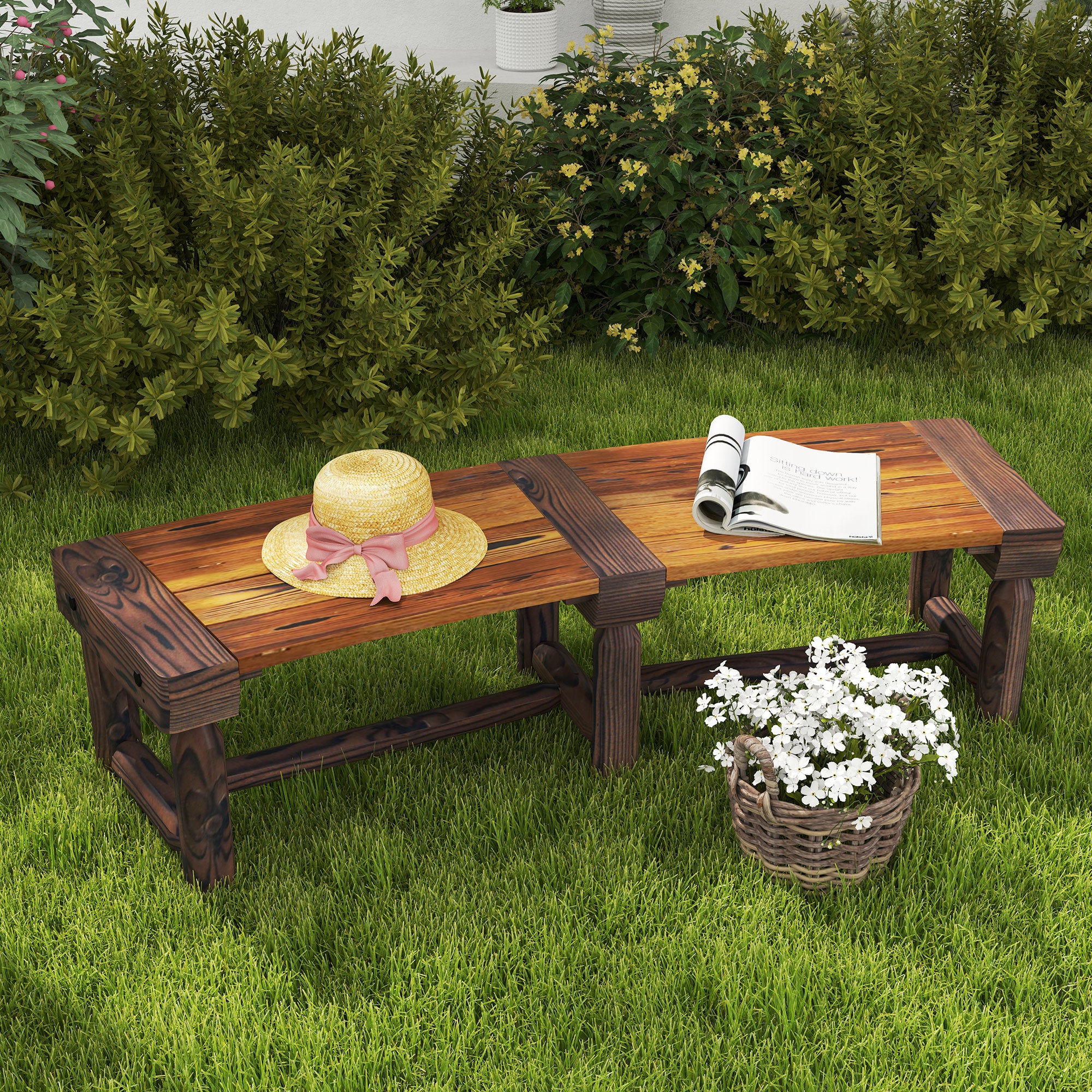 Outsunny Wooden Outdoor Bench, Semicircular Round Patio Loveseat, Wrap Around Tree Bench with Slatted Seat for Yard, Garden, Deck, Lawn, Brown