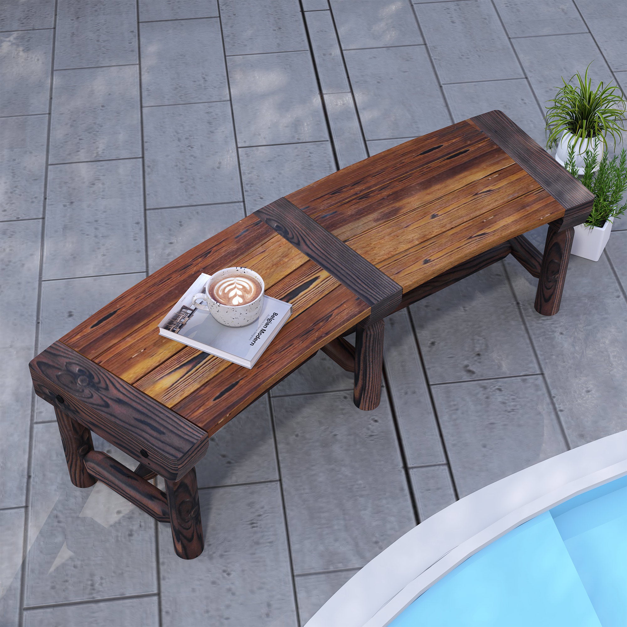 Outsunny Wooden Outdoor Bench, Semicircular Round Patio Loveseat, Wrap Around Tree Bench with Slatted Seat for Yard, Garden, Deck, Lawn, Brown