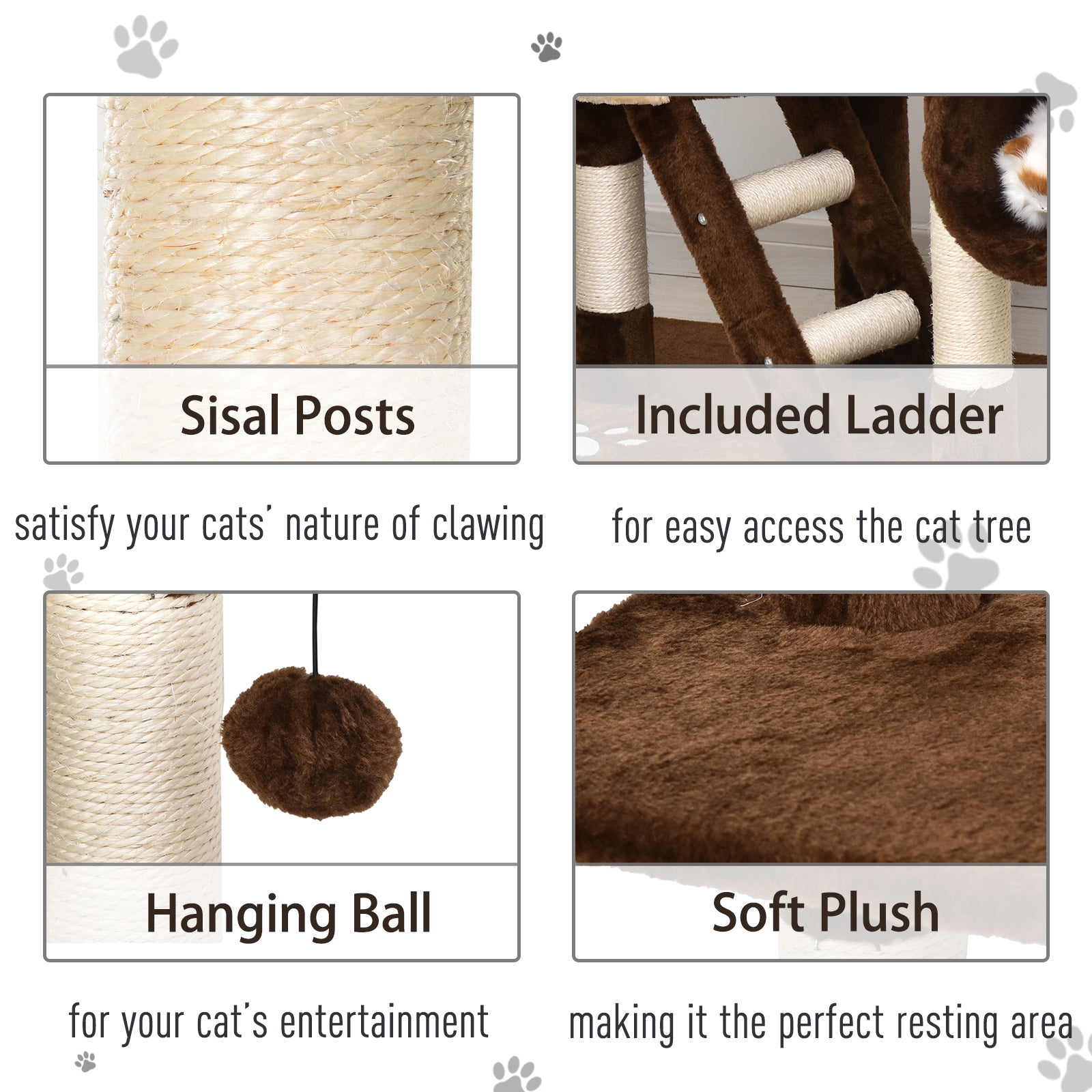 PawHut Cat Tower for Large Cats Adult, Floor to Ceiling Cat Tree Adjustable Height 94"-102" Multi-Level with Scratching Posts, Cozy Hammock, Dangling Ball Toy, Brown