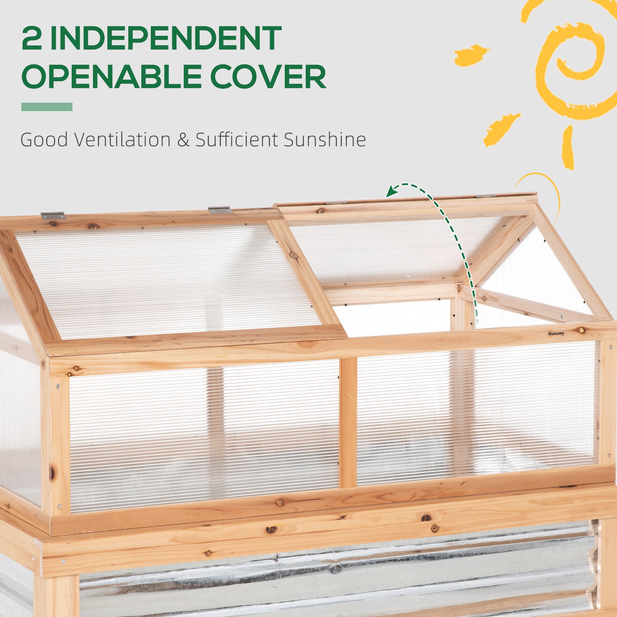 Outsunny Wooden Cold Frame, Raised Garden Bed with Polycarbonate Greenhouse, Flower Planter Protection, 48" x 24" x 32", Natural