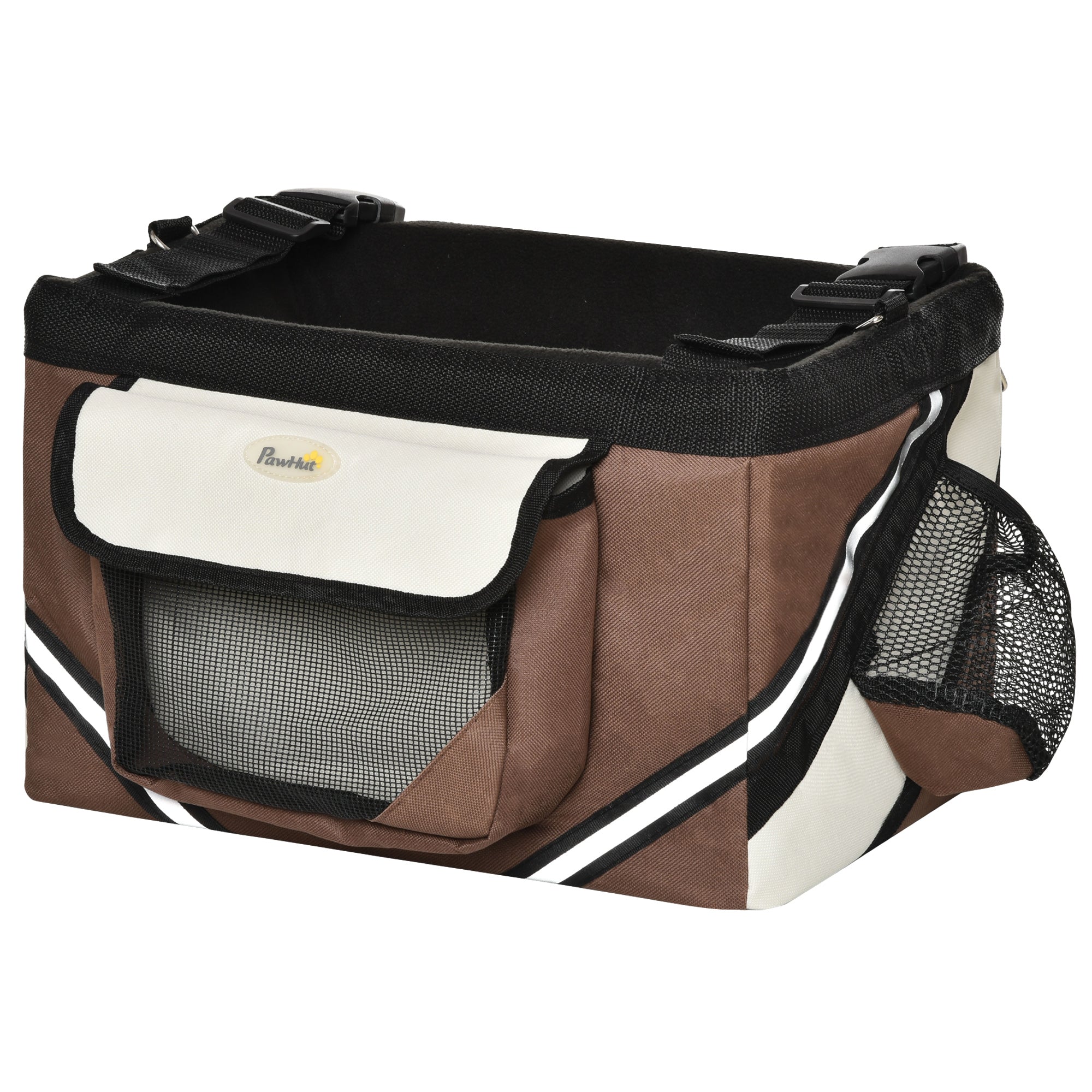 PawHut Dog Bike Basket Bicycle Carrier 3 in 1 Shoulder Bag Car Travel Carrier w/ Storage Pockets for Cats Puppy Small Dogs Brown