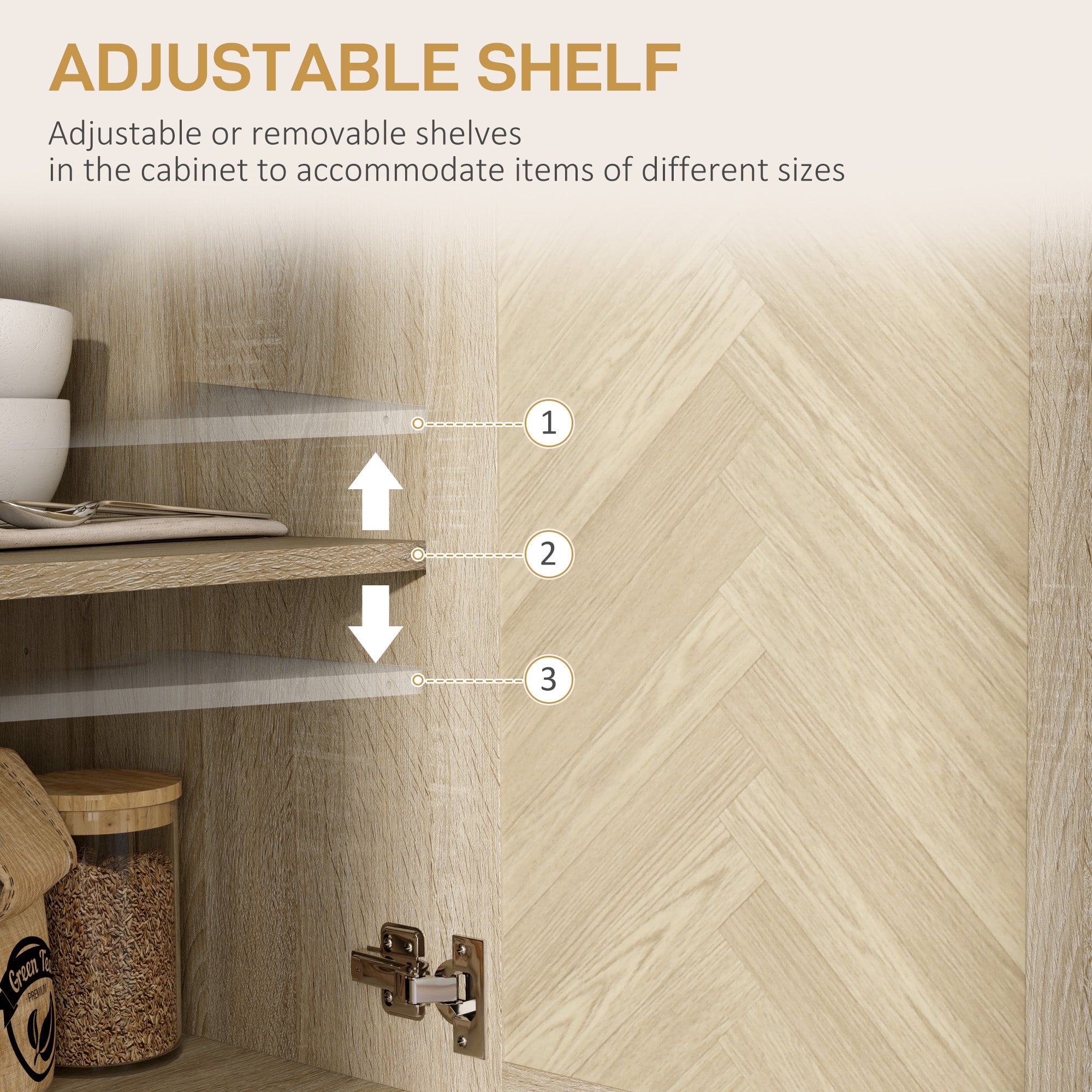 HOMCOM Sideboard Buffet Cabinet with 3 Drawers, Rustic Coffee Bar Cabinet with Recessed Doors and Adjustable Shelf, Oak