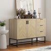 HOMCOM Sideboard Buffet Cabinet with 3 Drawers, Rustic Coffee Bar Cabinet with Recessed Doors and Adjustable Shelf, Oak