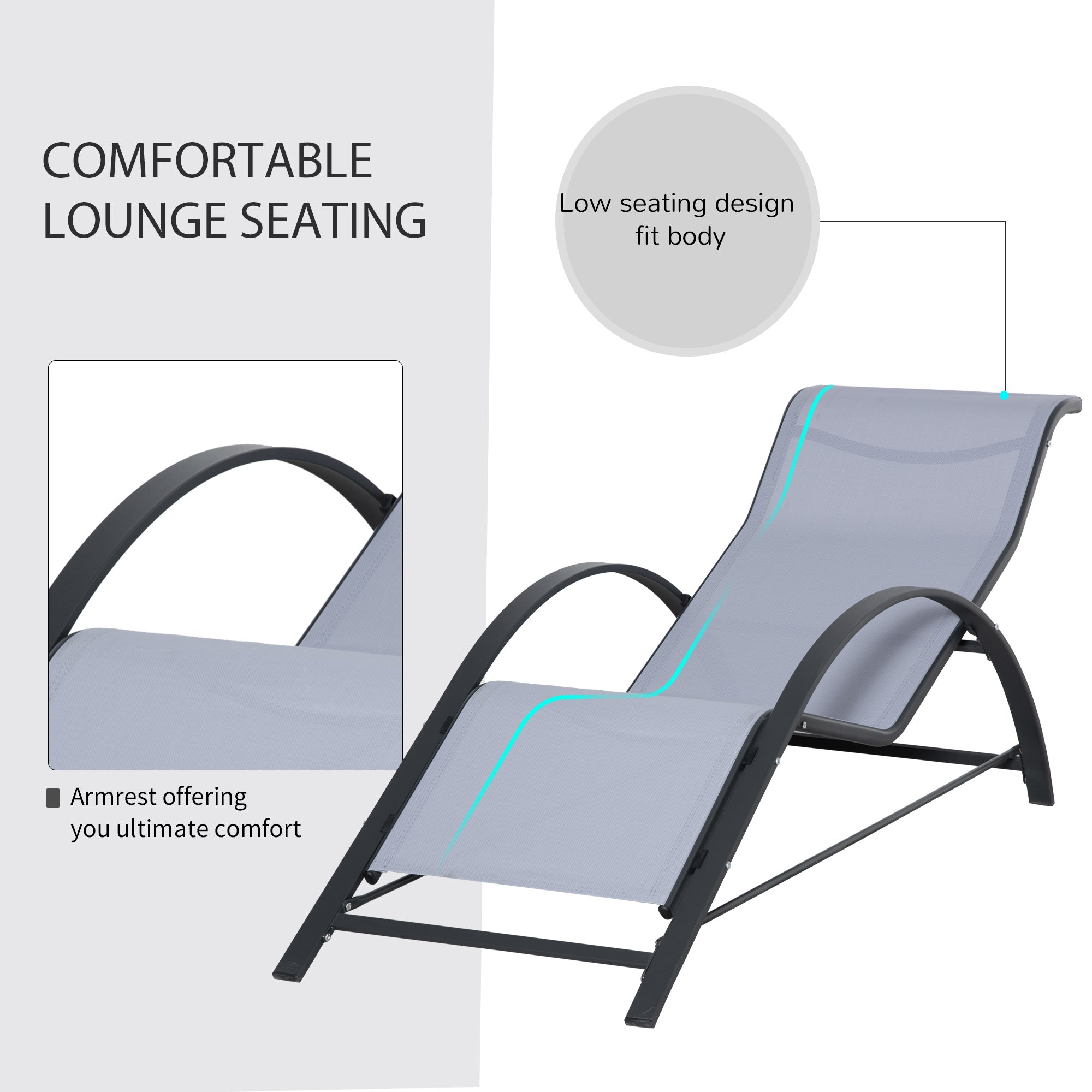 Outsunny 3 Pieces Patio Pool Lounge Chairs Set, Outdoor Chaise lounge with 2 S-Shaped Sunbathing Chairs and a Glass Top Table, for Yard Garden, Light Grey