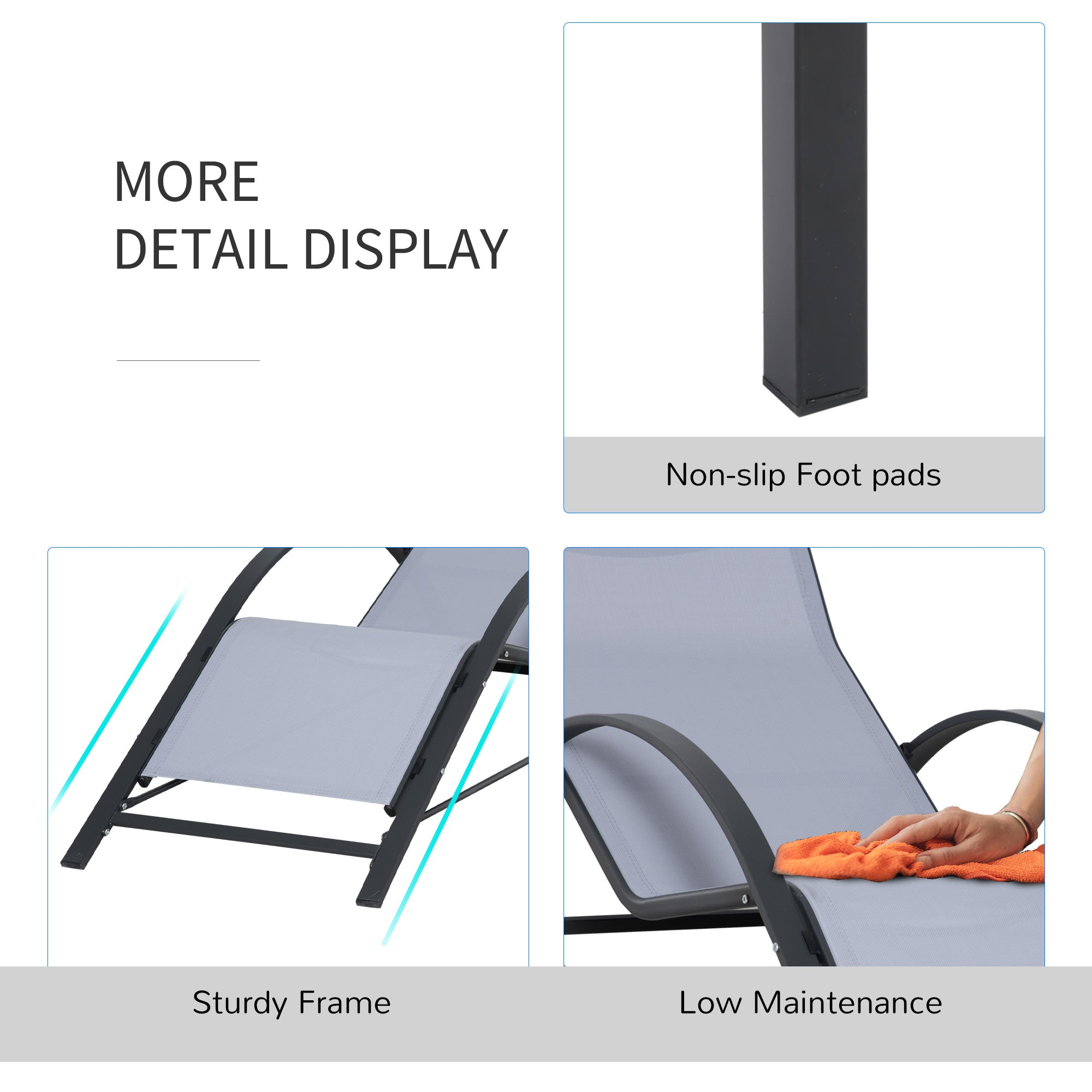 Outsunny 3 Pieces Patio Pool Lounge Chairs Set, Outdoor Chaise lounge with 2 S-Shaped Sunbathing Chairs and a Glass Top Table, for Yard Garden, Light Grey