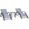Outsunny 3 Pieces Patio Pool Lounge Chairs Set, Outdoor Chaise lounge with 2 S-Shaped Sunbathing Chairs and a Glass Top Table, for Yard Garden, Light Grey
