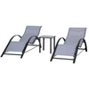Outsunny 3 Pieces Patio Pool Lounge Chairs Set, Outdoor Chaise lounge with 2 S-Shaped Sunbathing Chairs and a Glass Top Table, for Yard Garden, Light Grey