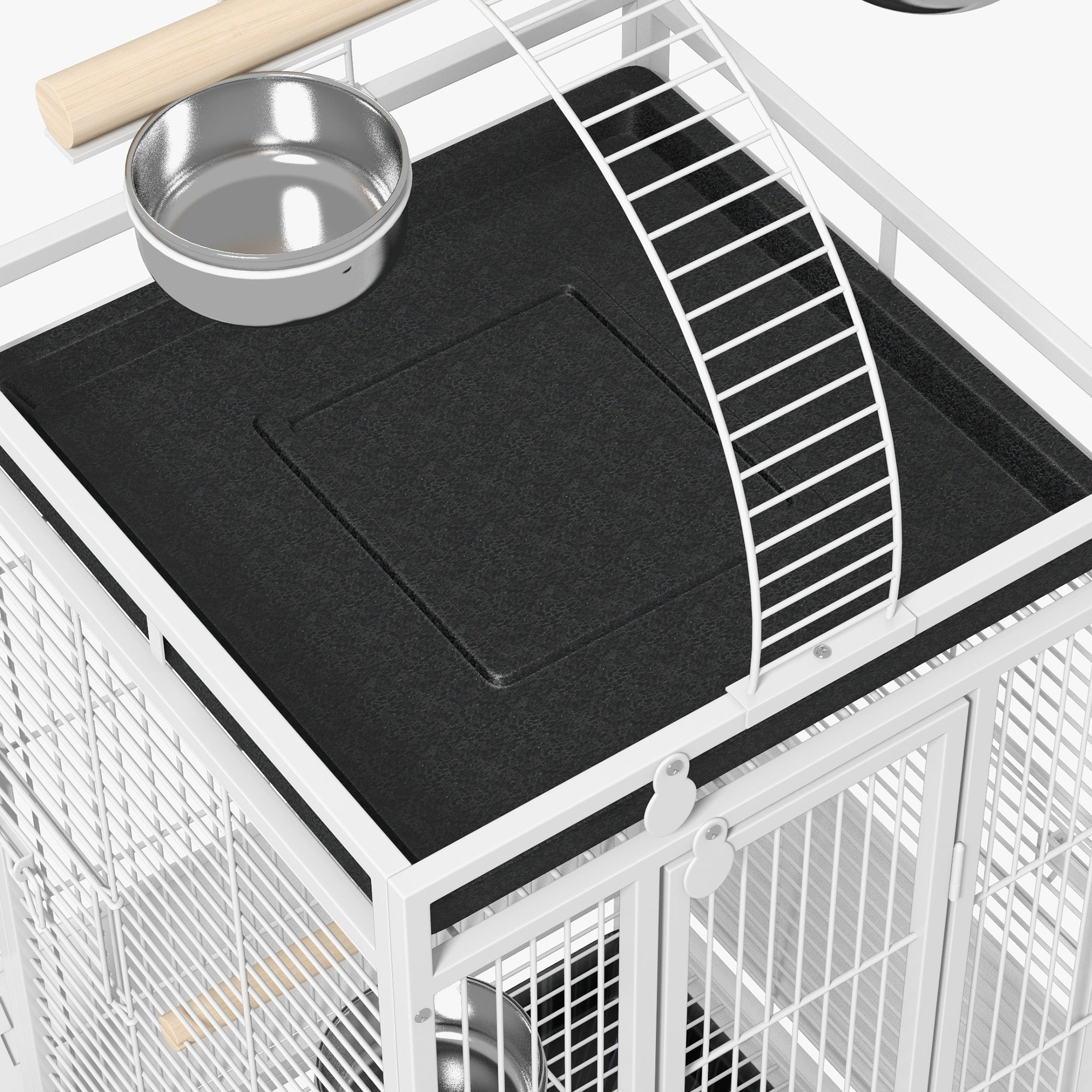 PawHut 61.5 Inch Bird Cage Parakeet House for Cockatiel with Stand, Pull Out Tray, Play Top, Storage Shelf, Wood Perch, Food Container, White