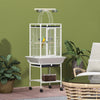 PawHut 61.5 Inch Bird Cage Parakeet House for Cockatiel with Stand, Pull Out Tray, Play Top, Storage Shelf, Wood Perch, Food Container, White