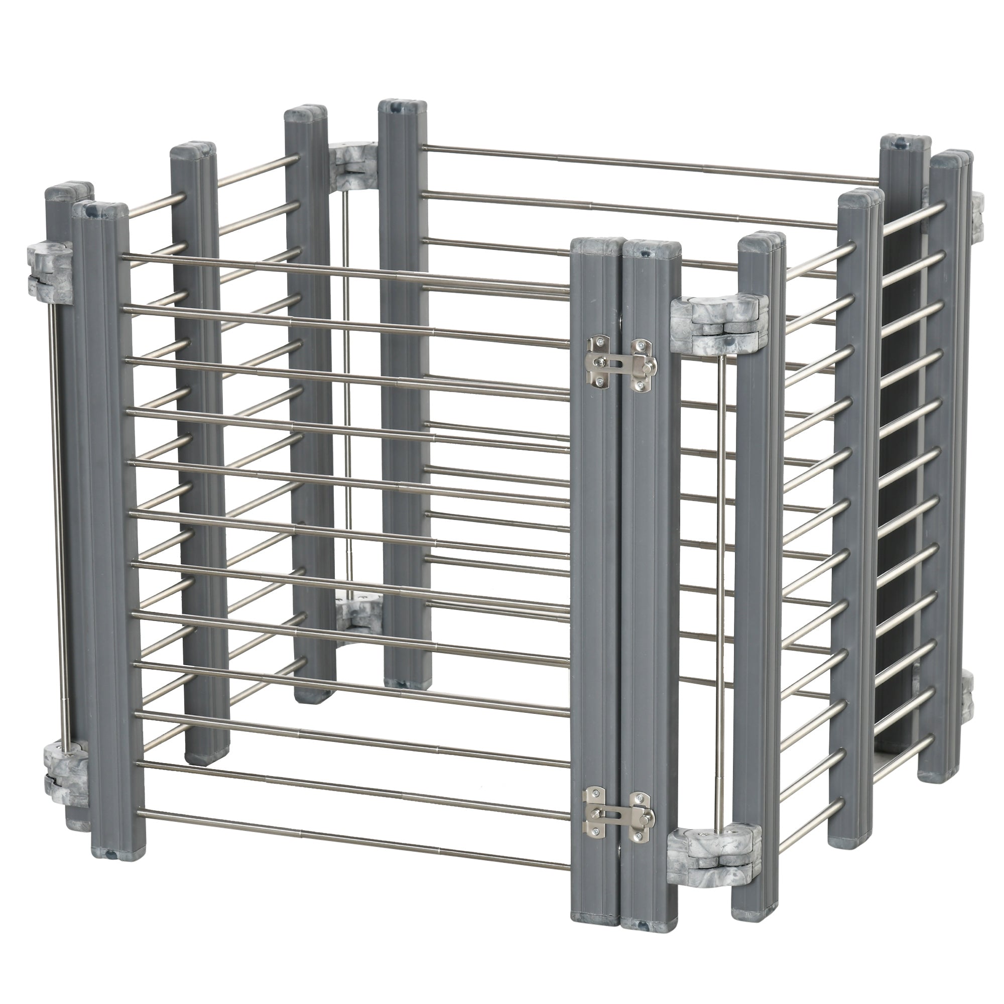 PawHut Dog Pen Adjustable Puppy Playpen Foldable Fence Indoor Outdoor Run Enclosure for Small Dogs with Gate Locks 64.5 cm High, Grey