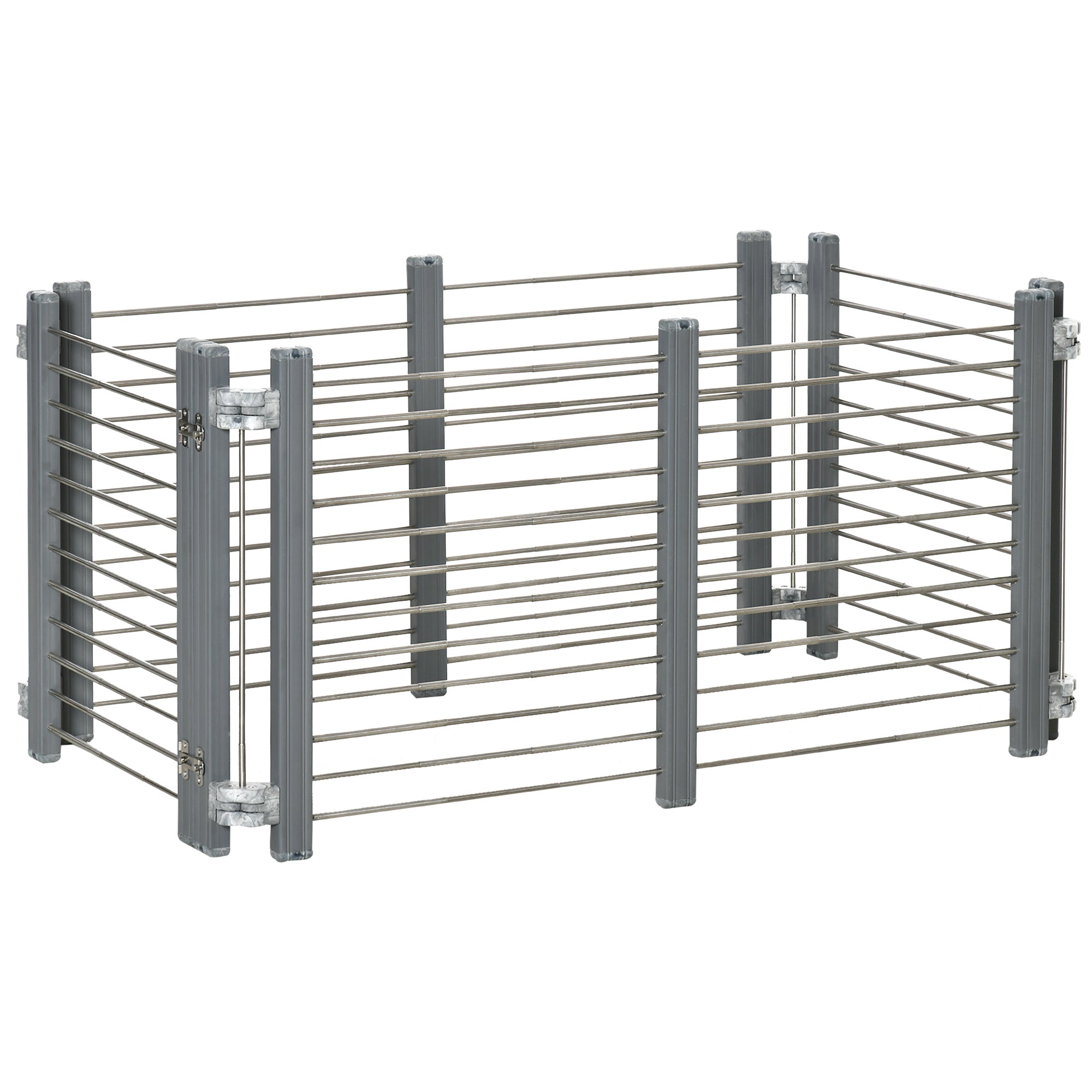 PawHut Dog Pen Adjustable Puppy Playpen Foldable Fence Indoor Outdoor Run Enclosure for Small Dogs with Gate Locks 64.5 cm High, Grey