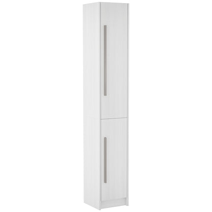 HOMCOM Tall Bathroom Storage Cabinet, Freestanding Narrow Storage Cabinet, Bathroom Floor Cabinet with 2 Doors, White Wood Grain
