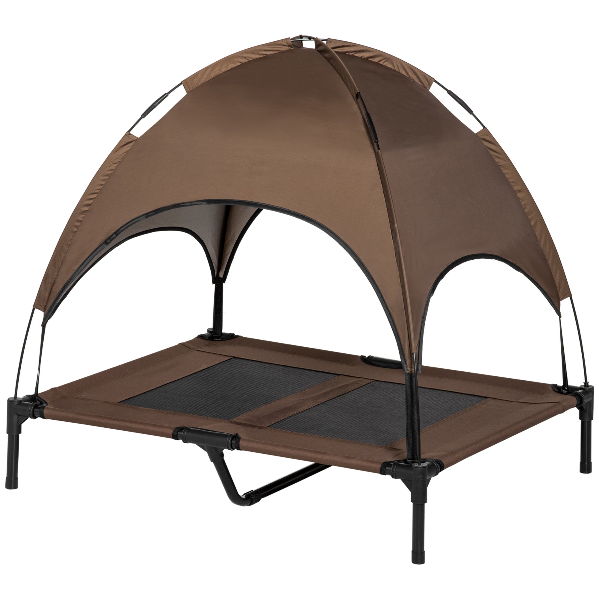 PawHut Raised Dog Bed Waterproof Elevated Pet Cot with Breathable Mesh UV Protection Canopy Coffee, for Large Dogs, 92 x 76 x 90cm