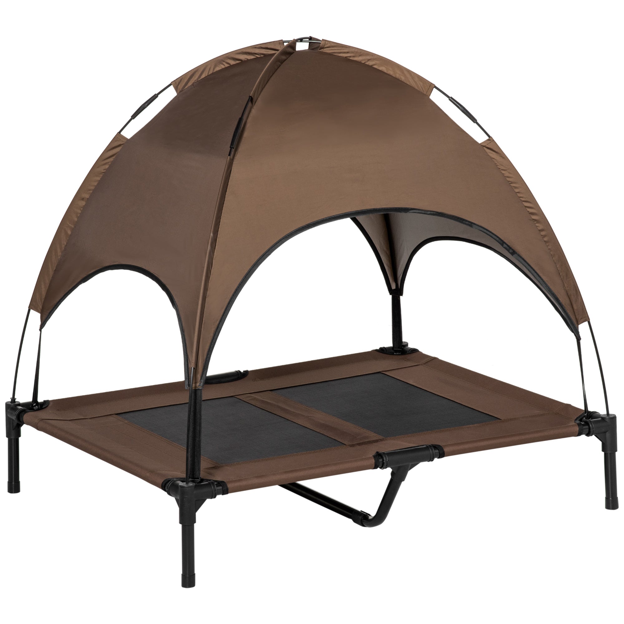 PawHut Elevated Dog Bed with Canopy, Portable Raised Dog Cot for L Sized Dogs, Indoor & Outdoor, 36" x 30" x 35", Coffee