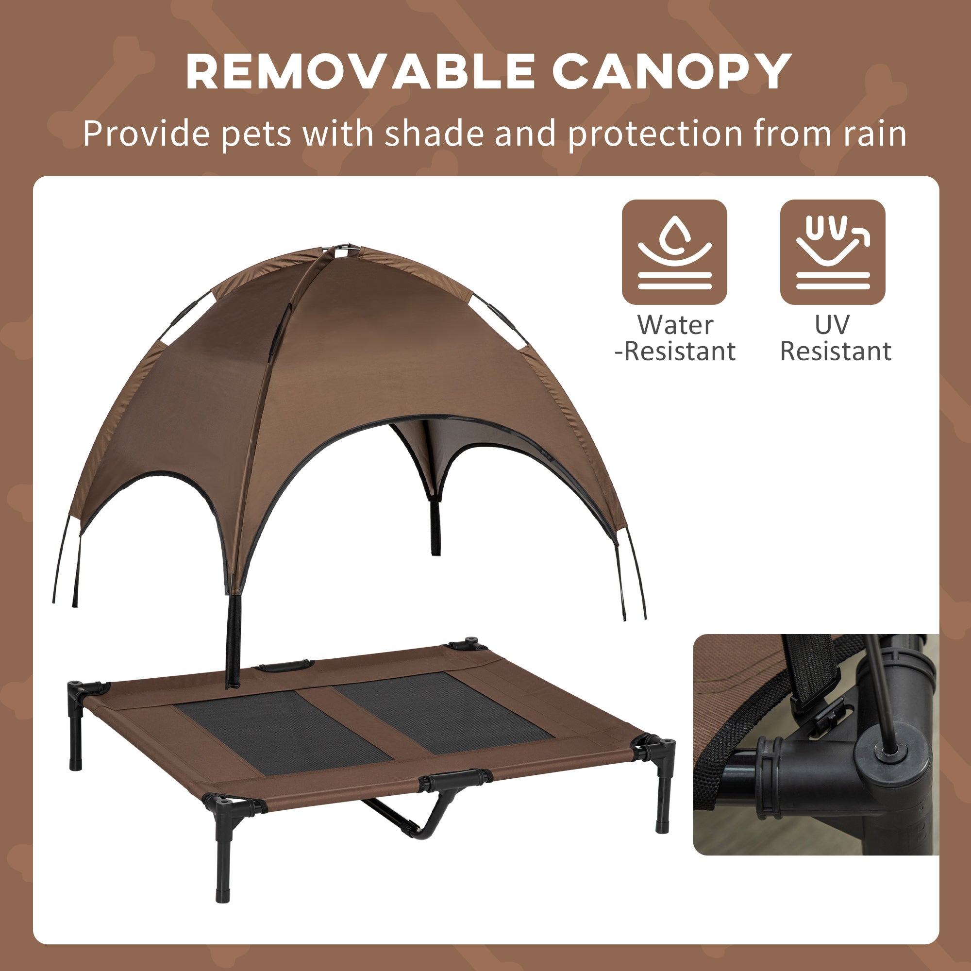 PawHut Elevated Dog Bed with Canopy, Portable Raised Dog Cot for L Sized Dogs, Indoor & Outdoor, 36" x 30" x 35", Coffee