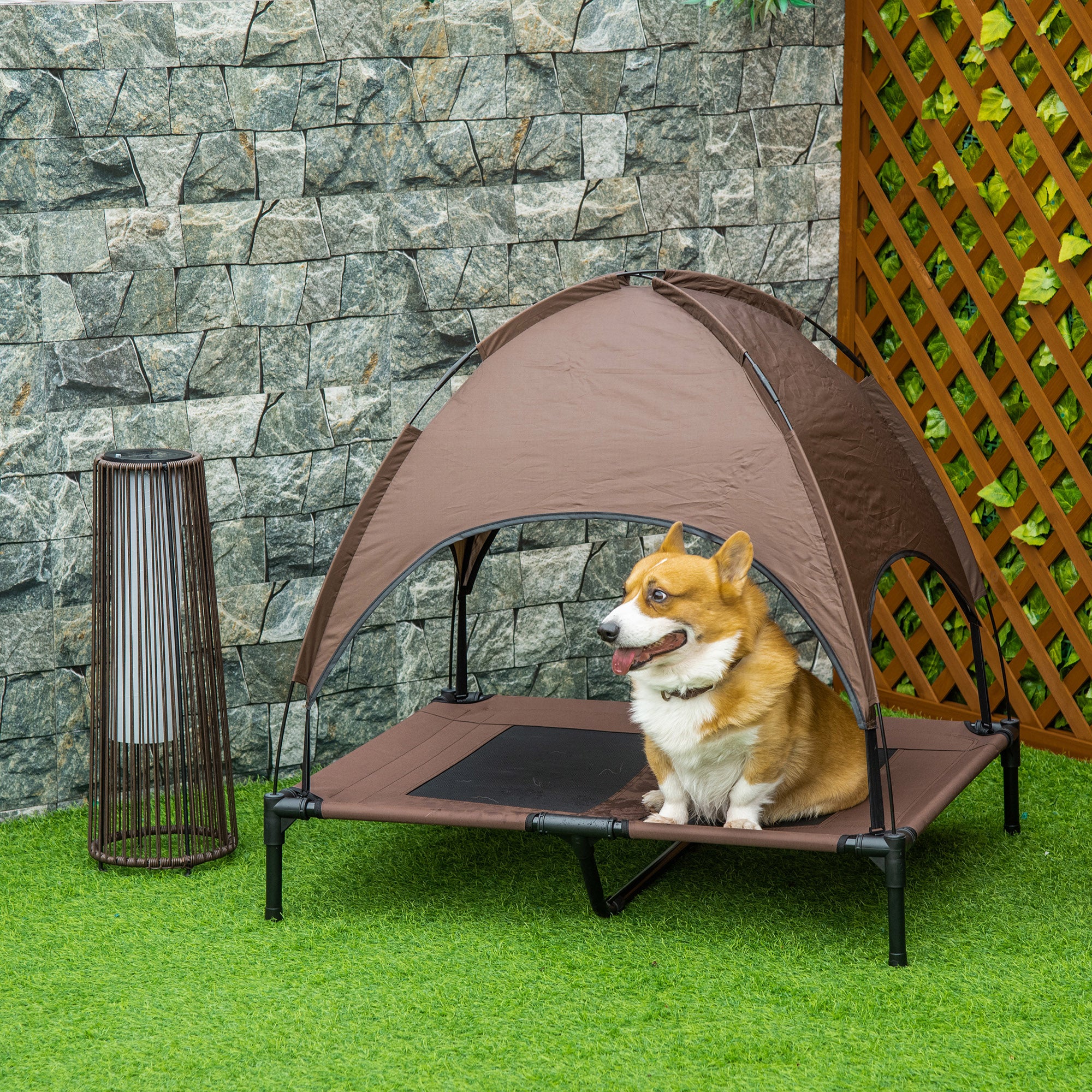PawHut Elevated Dog Bed with Canopy, Portable Raised Dog Cot for L Sized Dogs, Indoor & Outdoor, 36