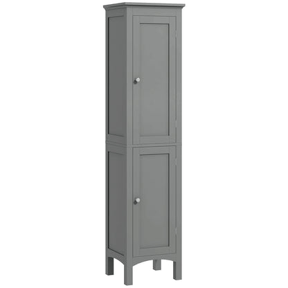 kleankin Bathroom Tall Cabinet, Freestanding Storage Organizer with Adjustable Shelves and 2 Doors, Grey