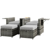 Outsunny 5PC Wicker Patio Lounger, Outdoor PE Rattan 5-level Adjustable Recliner Sofa Bed with Storage Side Table and Footstools, for Patio, Garden, Poolside, Grey