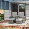 Outsunny 5PC Wicker Patio Lounger, Outdoor PE Rattan 5-level Adjustable Recliner Sofa Bed with Storage Side Table and Footstools, for Patio, Garden, Poolside, Grey