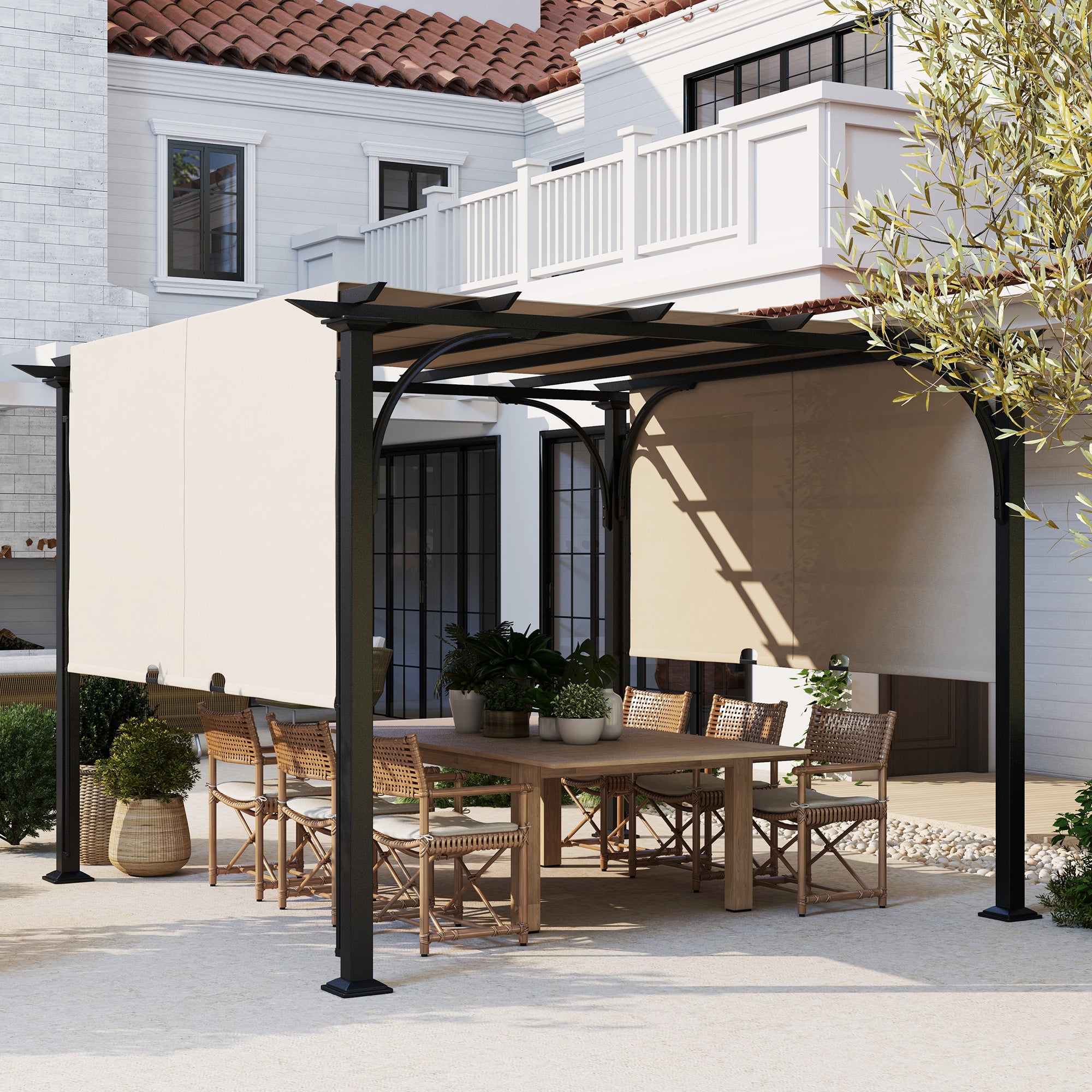 Outsunny 10' x 10' Outdoor Pergola Patio Gazebo Canopy Sun Shelter with Steel Frame, Beige