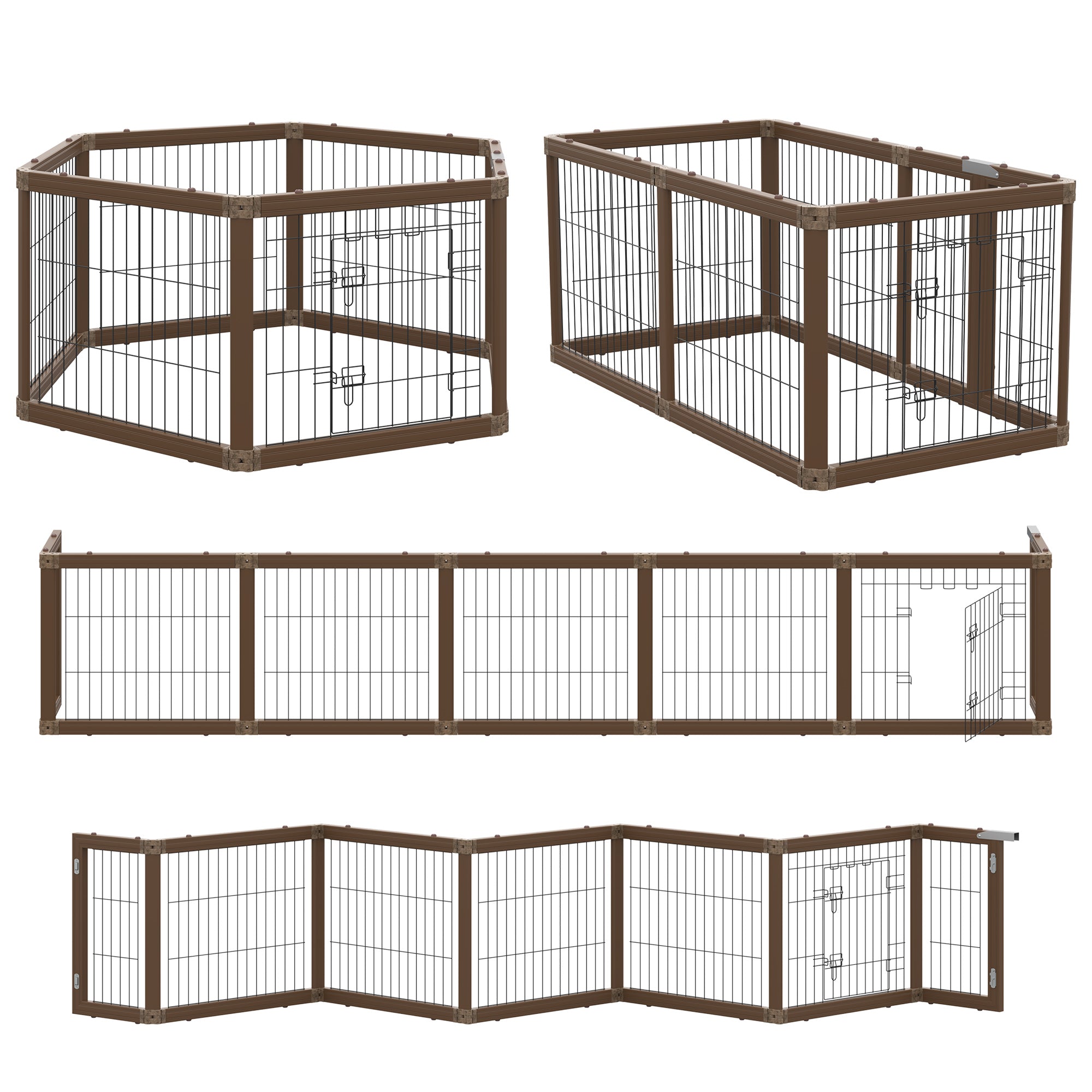 PawHut 24.5" Heavy-Duty Pet Playpen, Foldable Dog Exercise Pen, Roomy Small Dog Fence with Door, Double Locking Latches, for Indoor or Outdoor Use, Brown